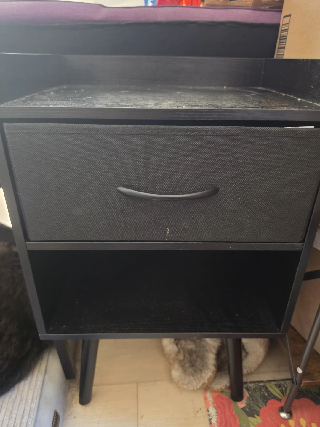 Black Nightstand with Drawer and Shelf - photo 2