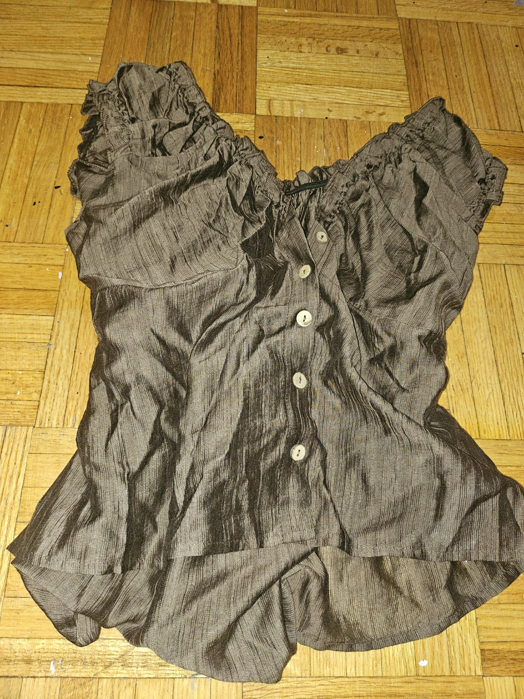 Brown Ruffle Top with Bow Detail