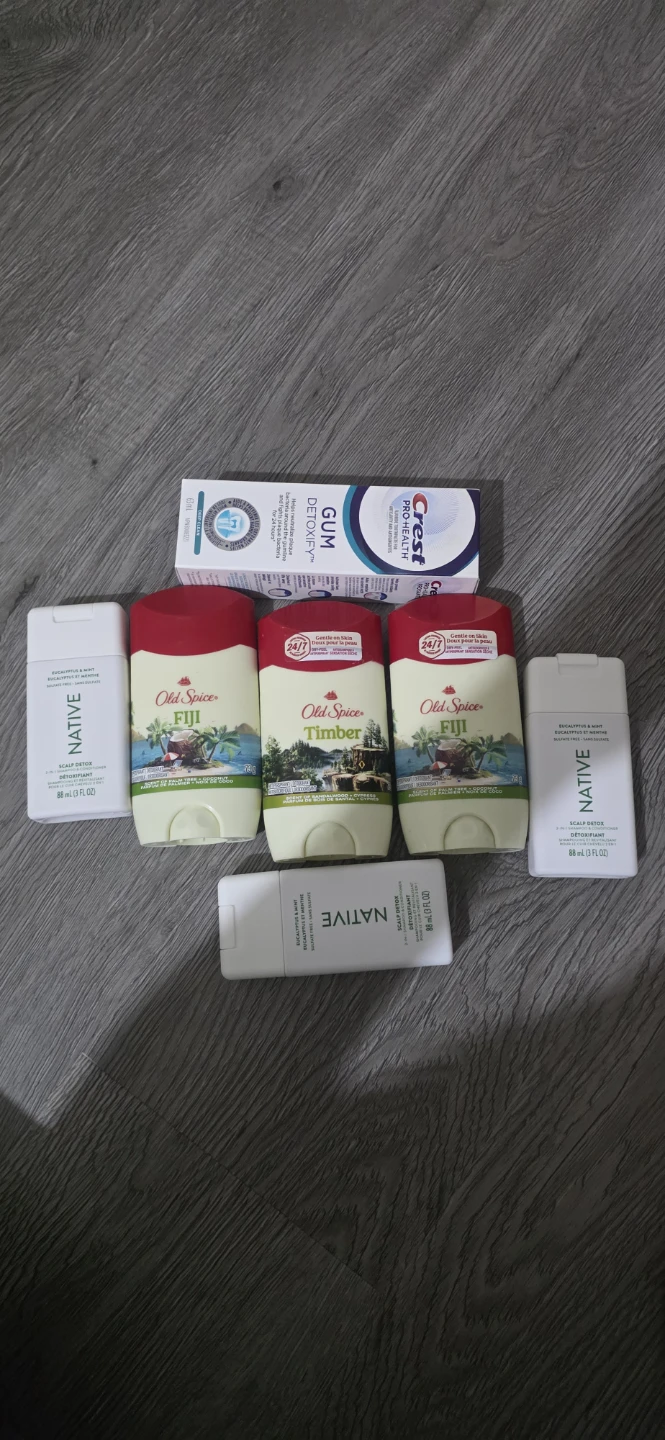 Shampoo tooth paste and deodorant men's toiletries
