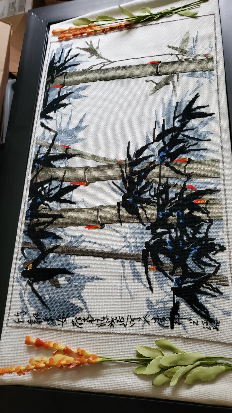 Framed Winter Bamboo 16 x28 1 of a kindCross-Stitch Art - photo 5