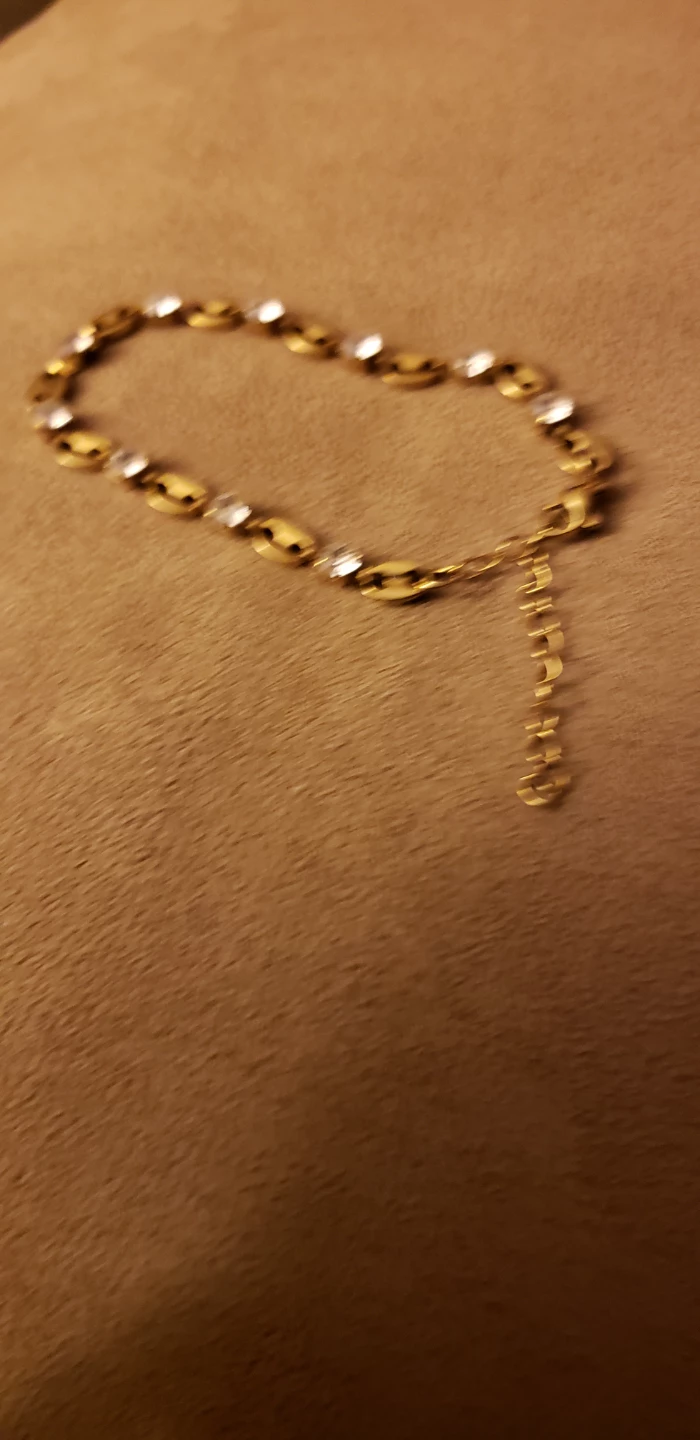 Gold Tone Link Bracelet with Clear Stones