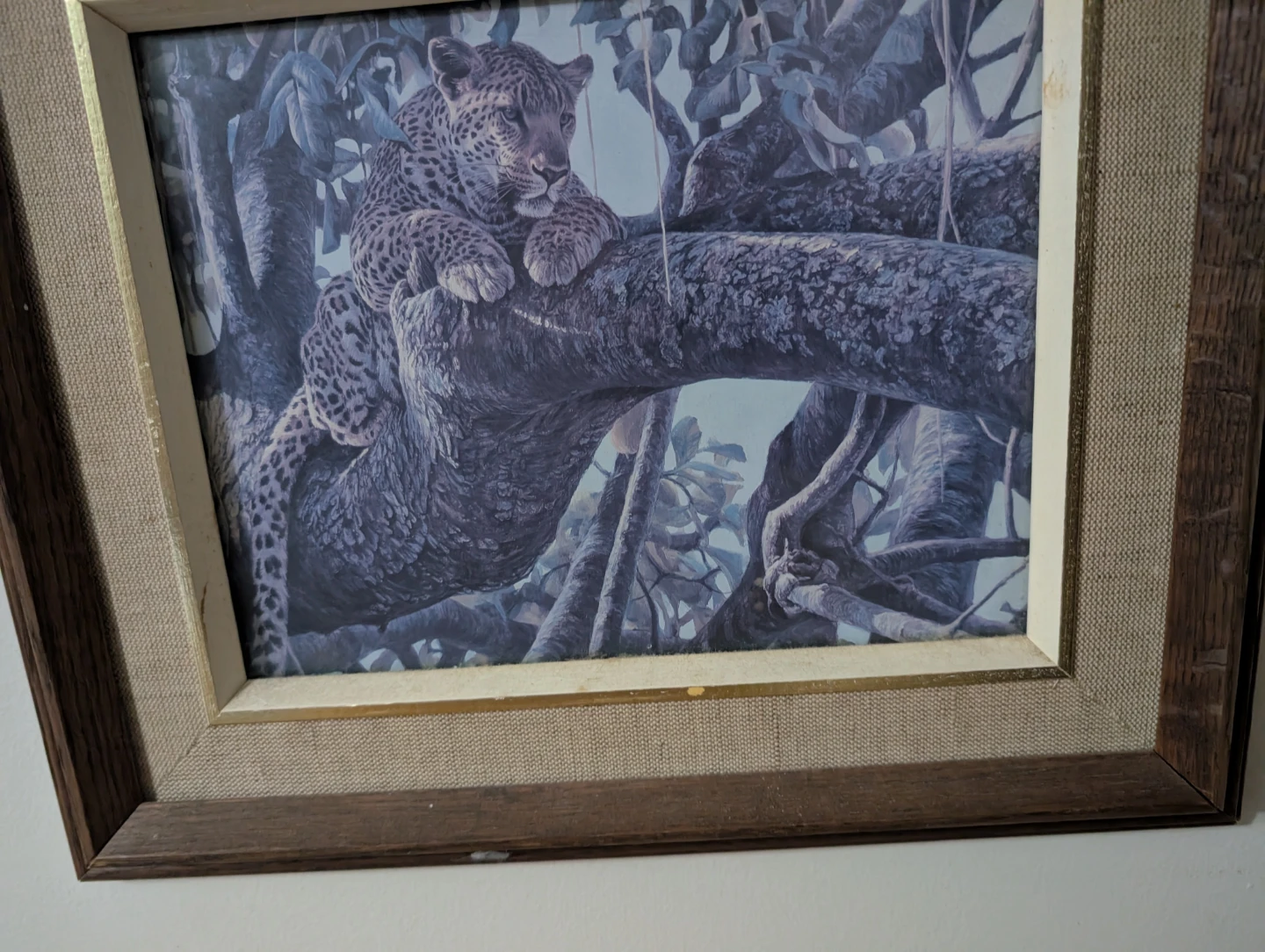 Framed Painting of a Leopard in a Tree