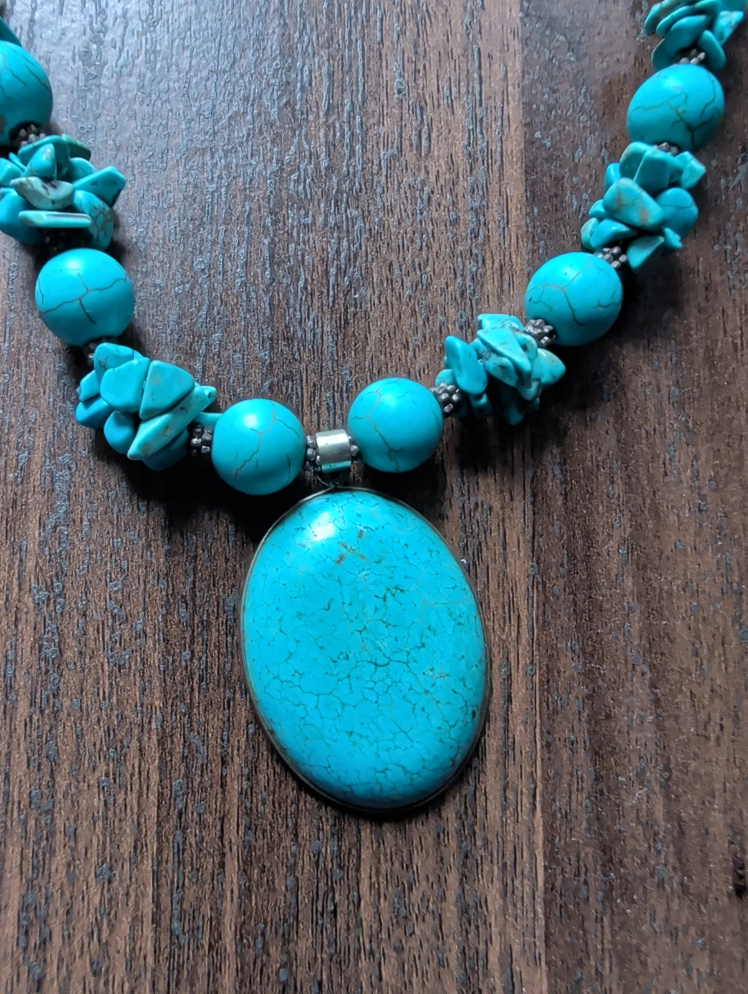 vintage handmade chunky  turquoise matrix necklace - photo 2