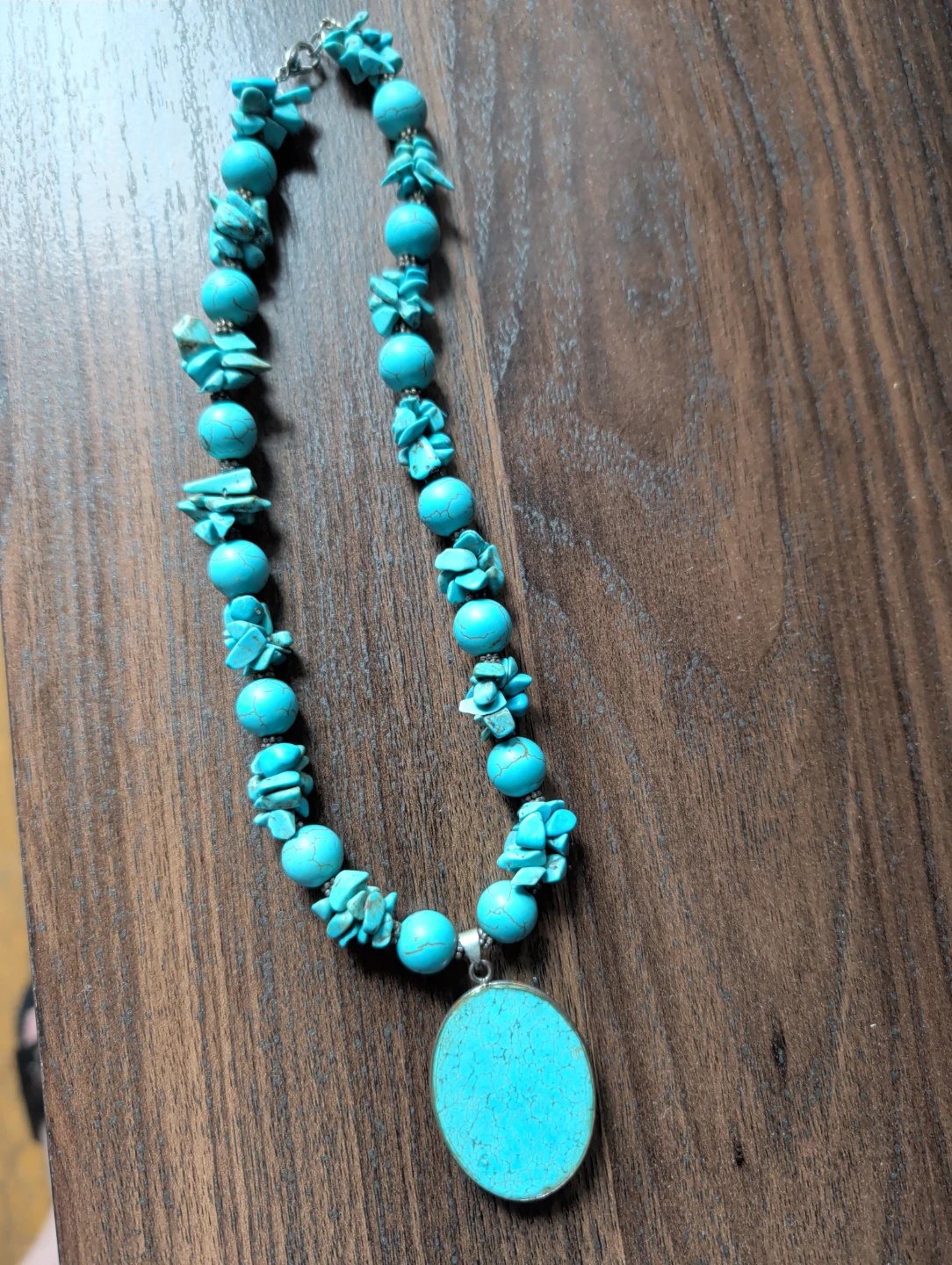 vintage handmade chunky  turquoise matrix necklace - photo 4