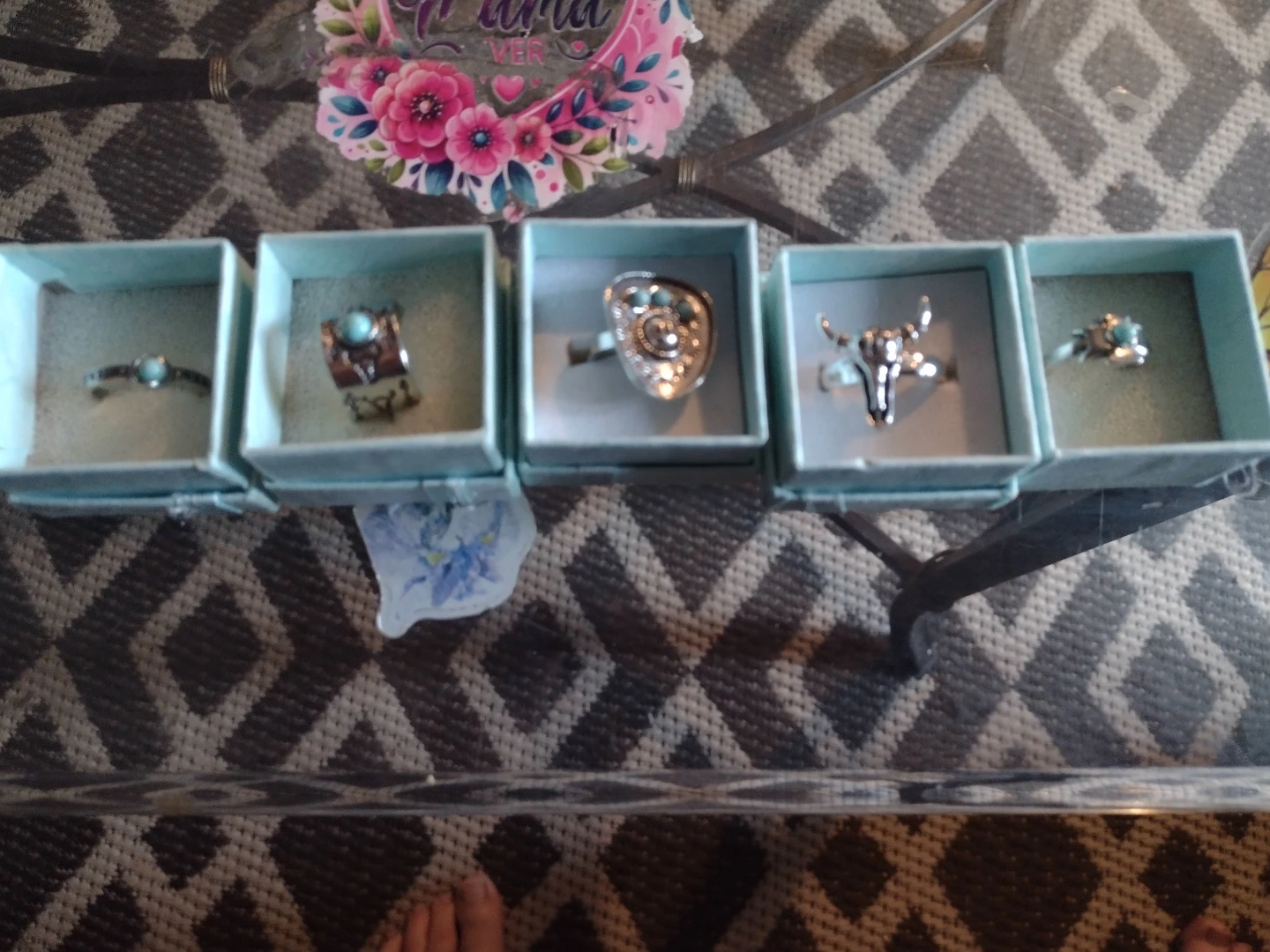 Set of 7 Boho Style Rings with Turquoise Accents