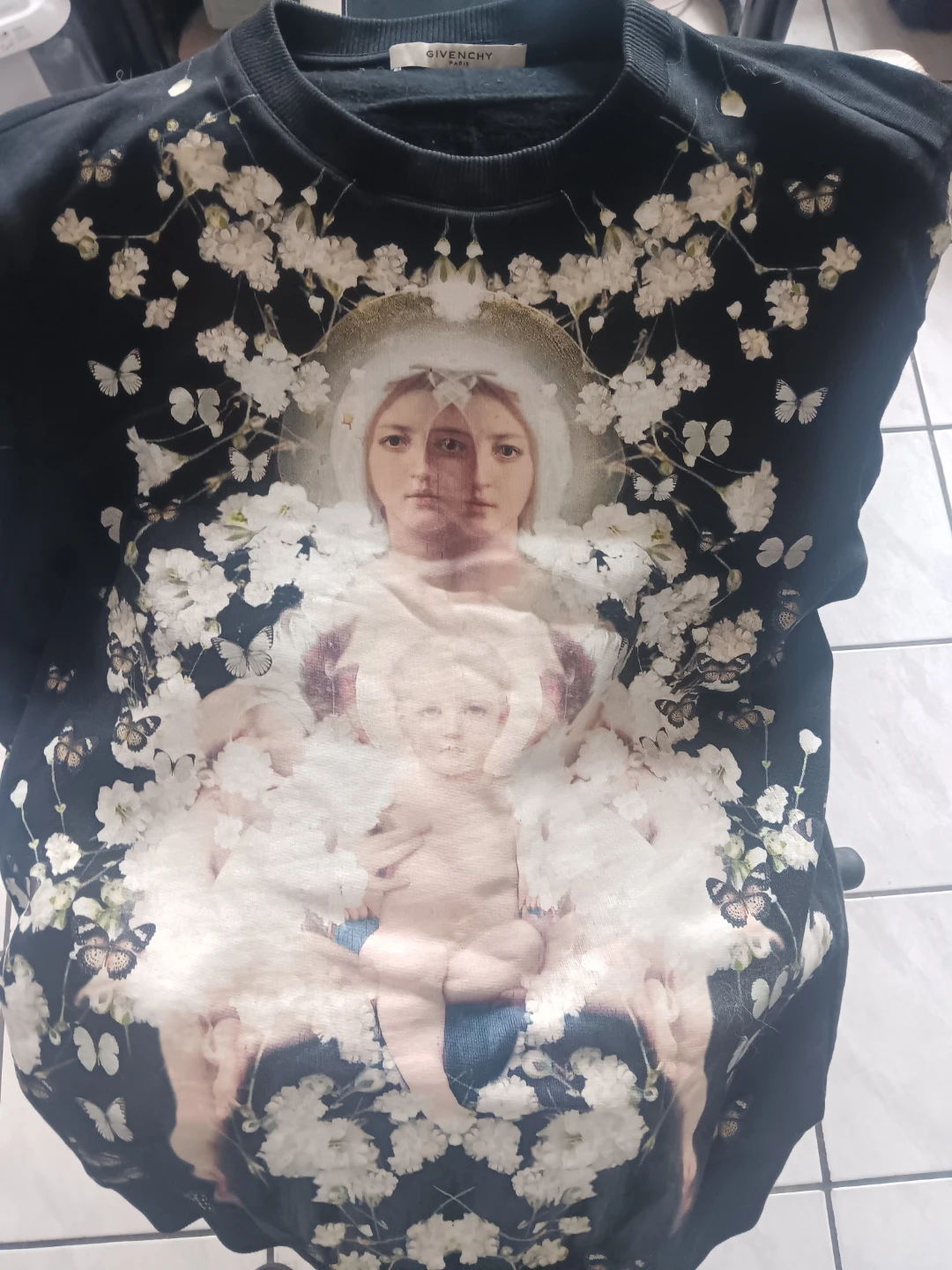 Givenchy Paris Black Floral Madonna & Child Sweatshirt