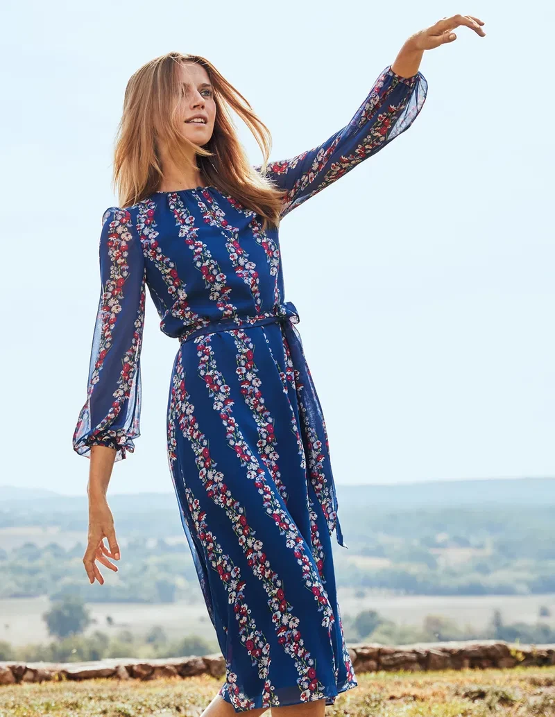 Boden Blue Floral Midi Dress Size 8R