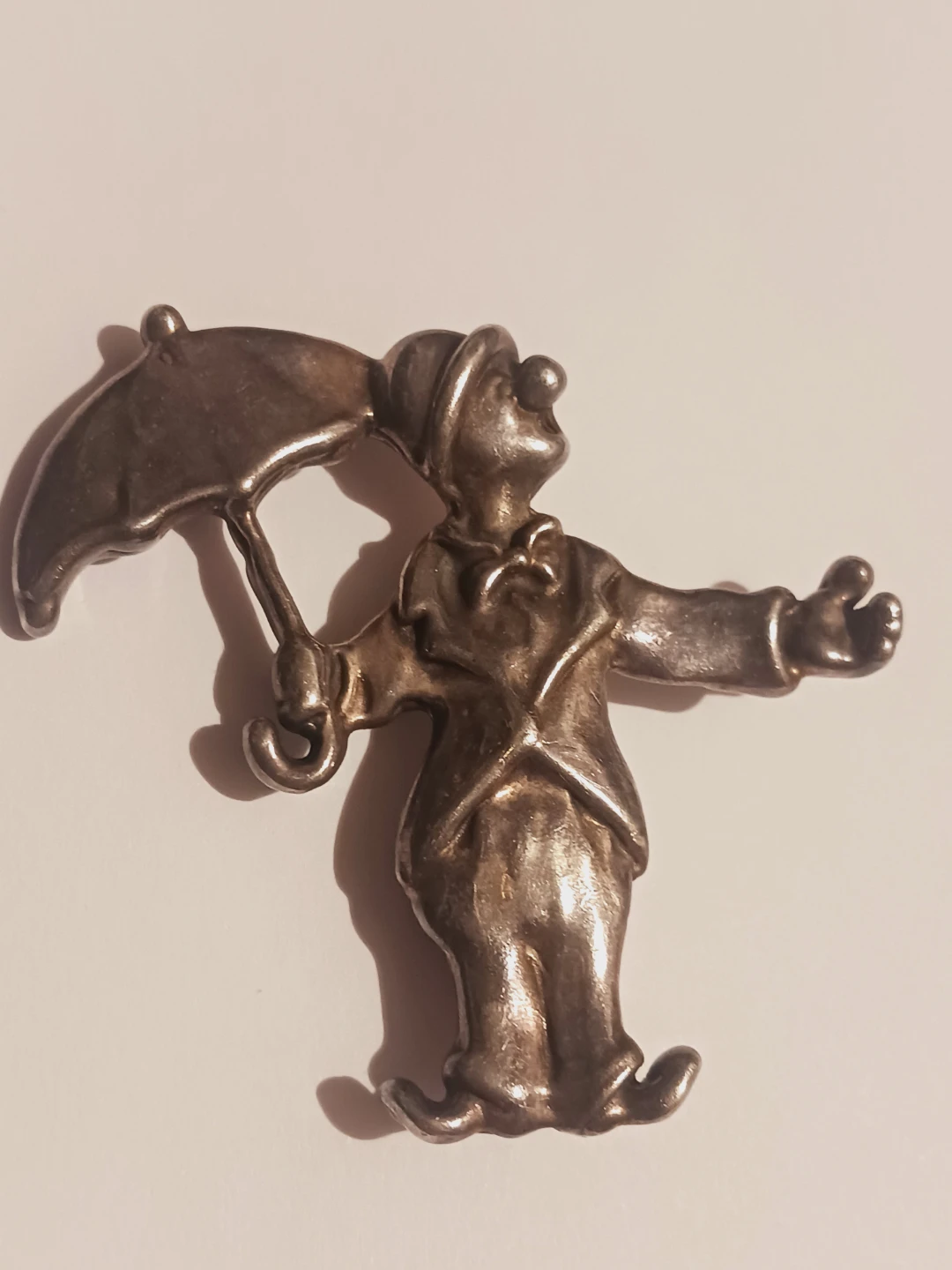 Sterling Silver 925 Clown with Umbrella Brooch
