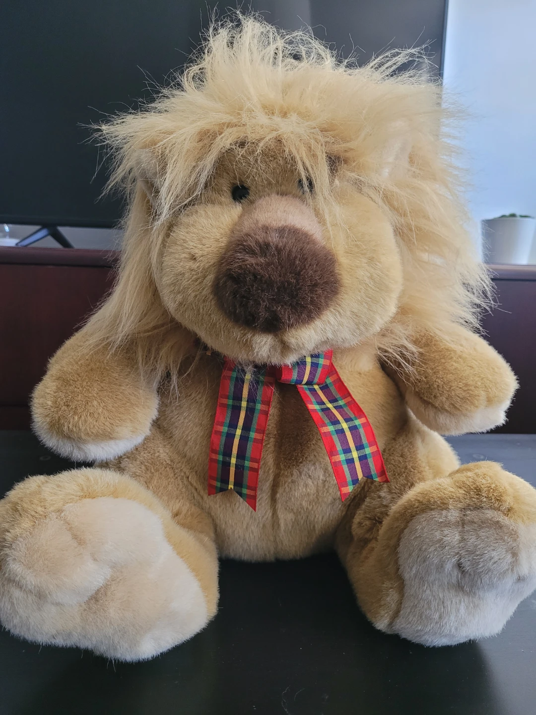 Plush Lion with Tartan Scarf