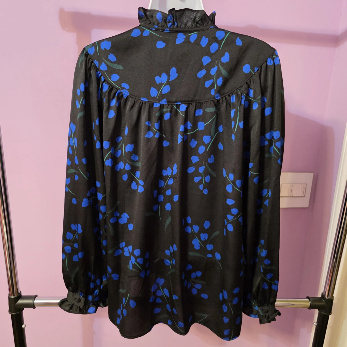 Kate Spade Black Floral Ruffle Neck Blouse Size S - photo 2