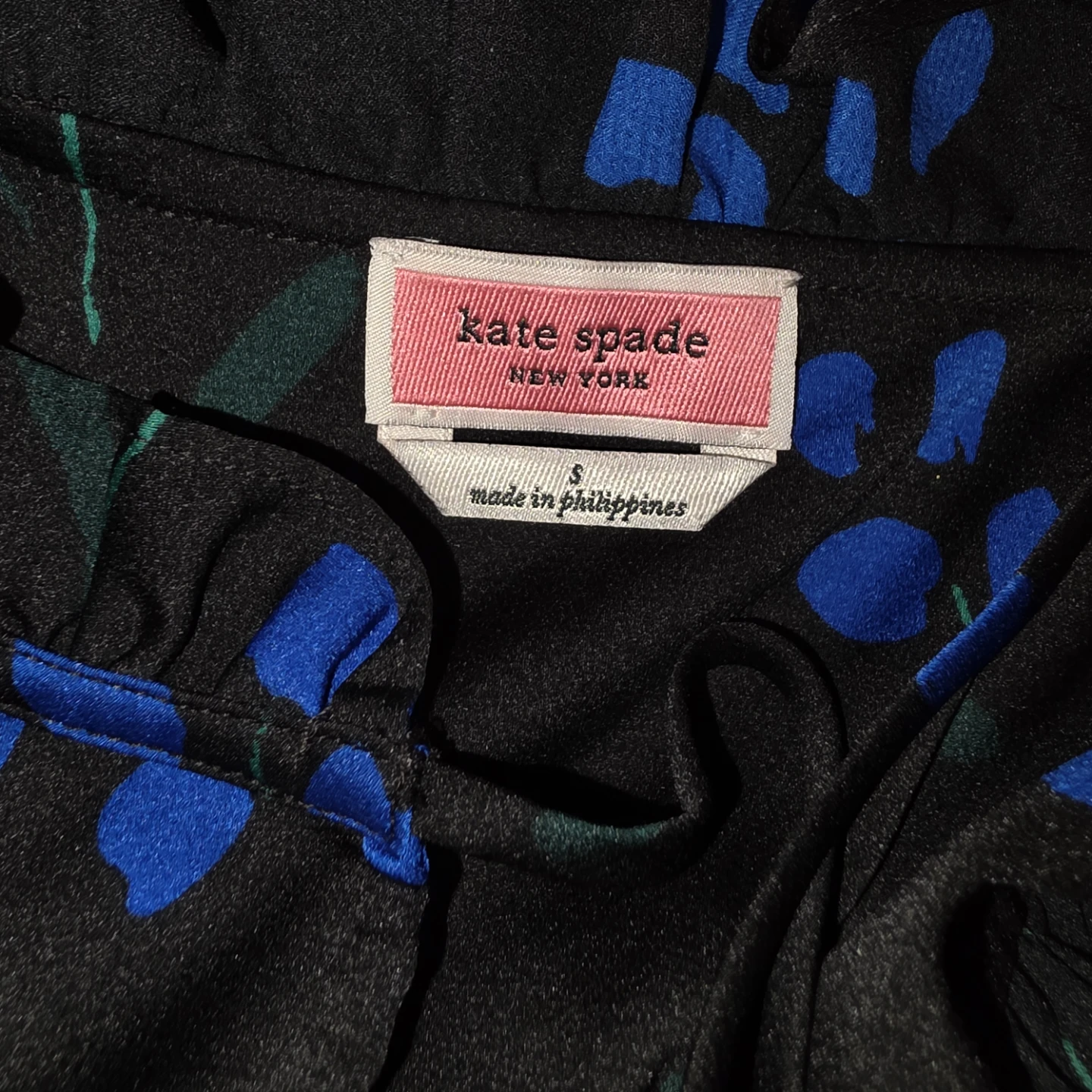 Kate Spade Black Floral Ruffle Neck Blouse Size S - photo 3