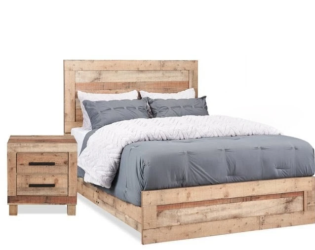 Queen Rustic Wood Bed Frame with 2 Nightstand