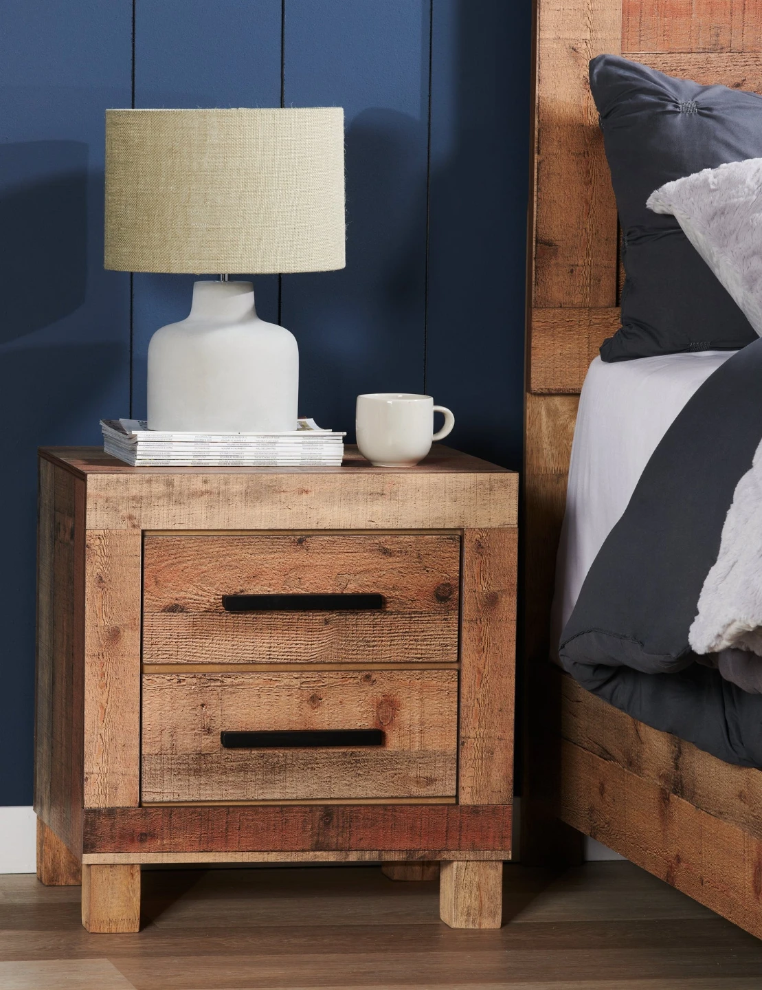 Queen Rustic Wood Bed Frame with 2 Nightstand - photo 3