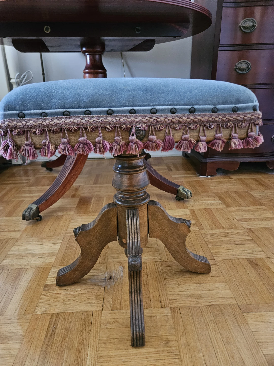 Vintage Velvet Footstool or Piano Stool