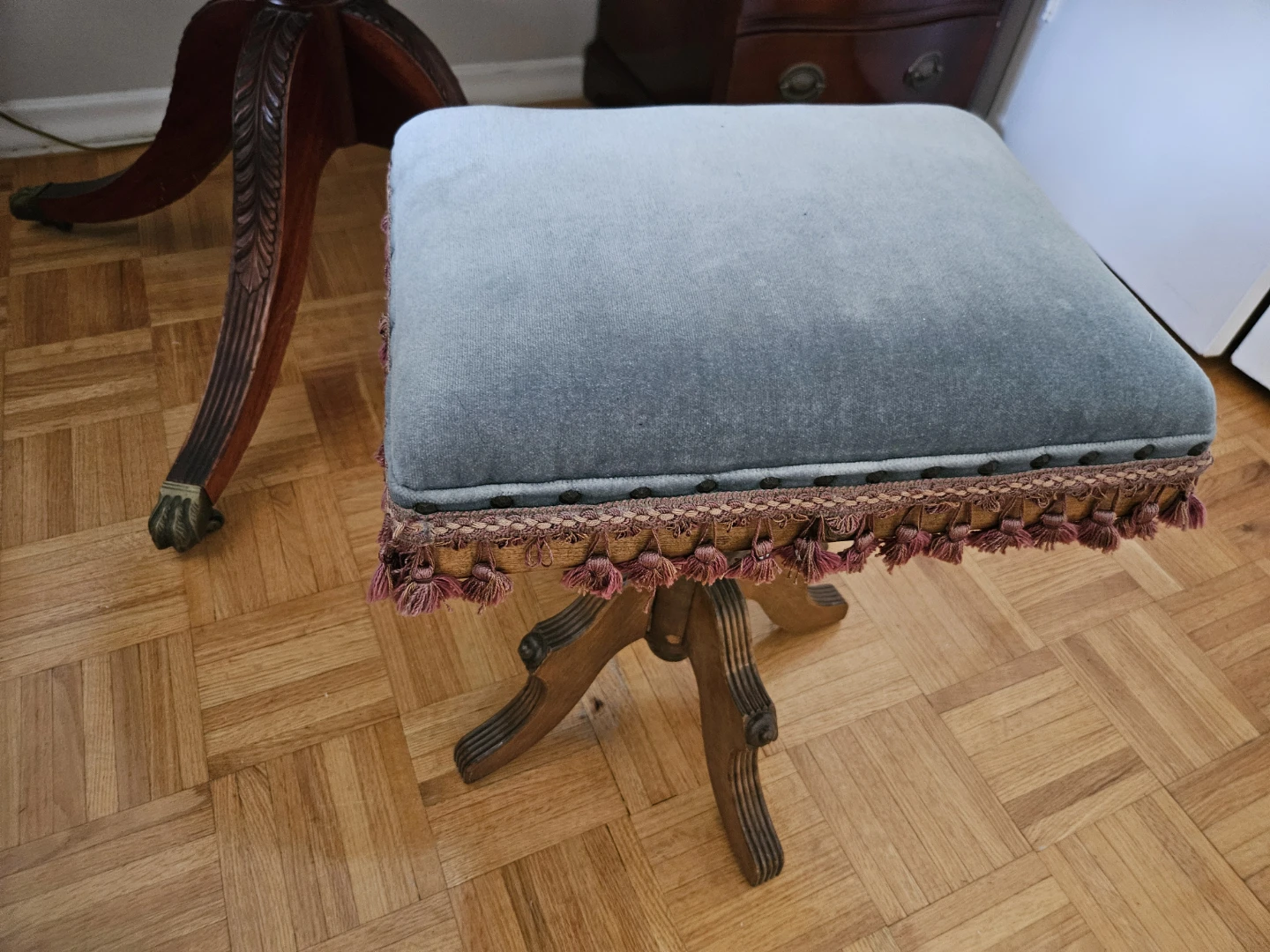 Vintage Velvet Footstool or Piano Stool - photo 3