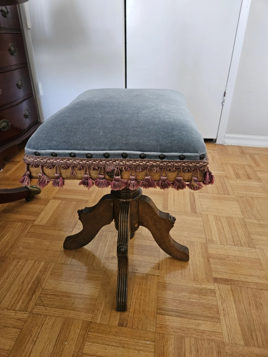 Vintage Velvet Footstool or Piano Stool - photo 4