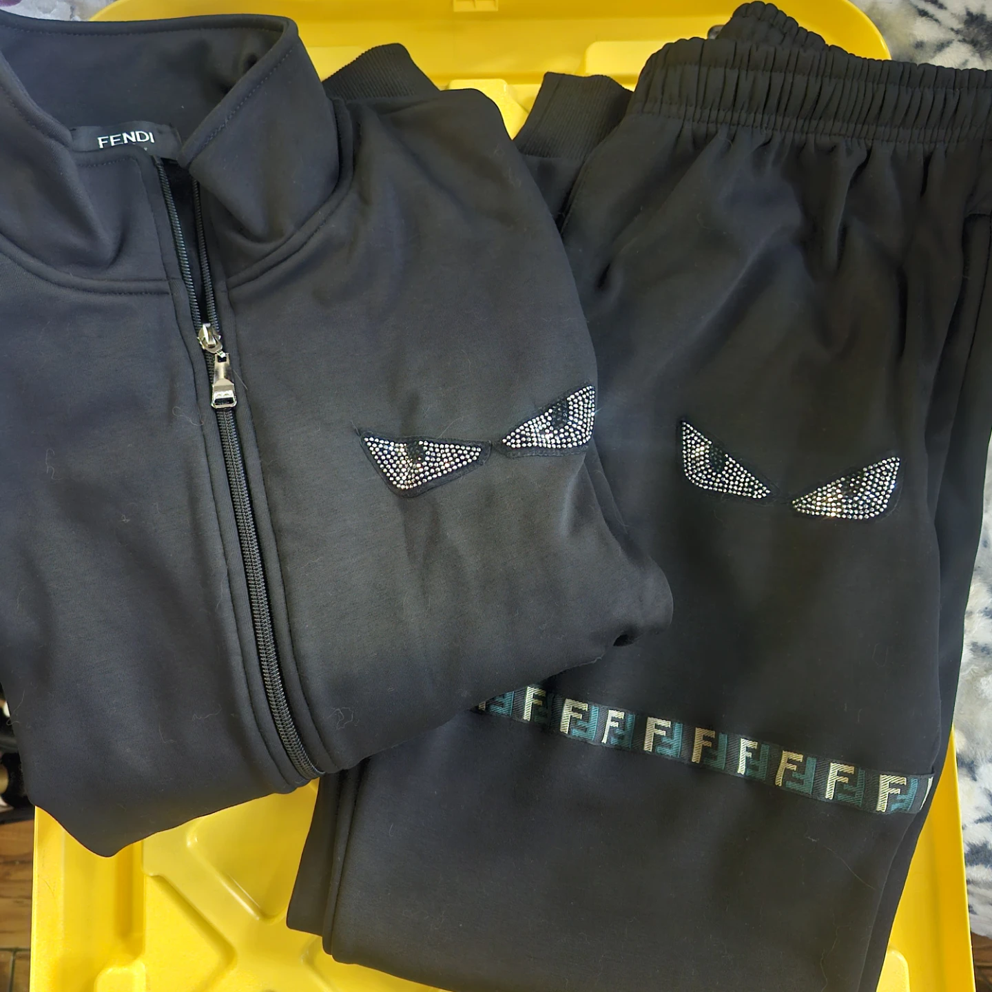 Fendi Black Tracksuit Set with Monster Eyes Motif