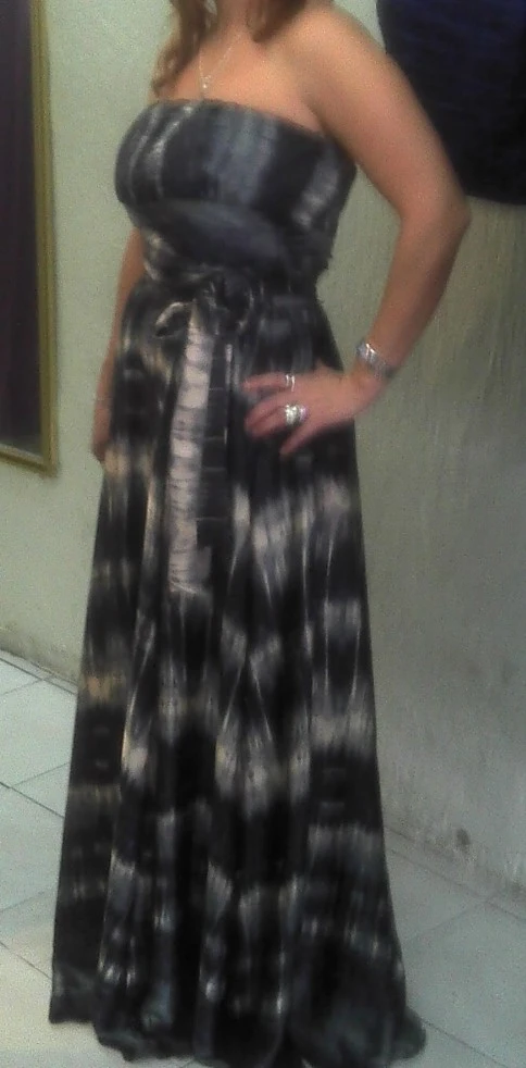 Strapless Black and White Tie-Dye Maxi Dress