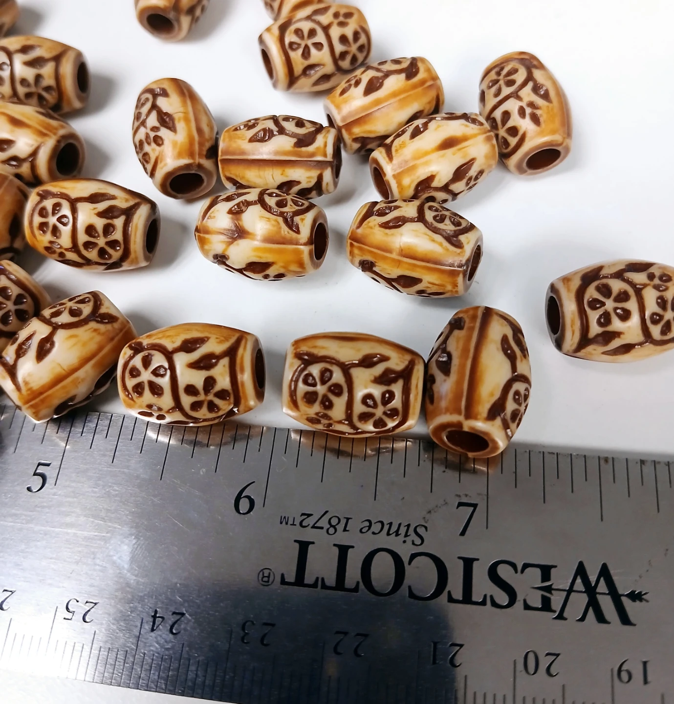 35 pc - Beige and Brown Barrel Beads with Floral Design - photo 4