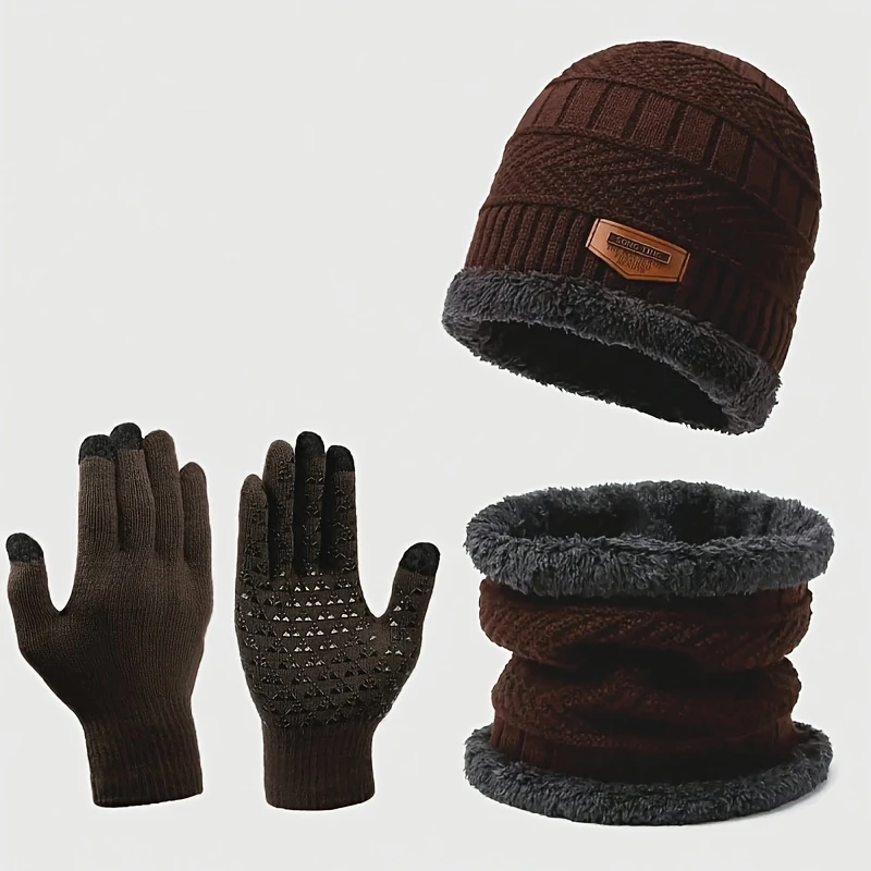 Brown Knit Hat, Scarf, and Gloves Set - photo 2
