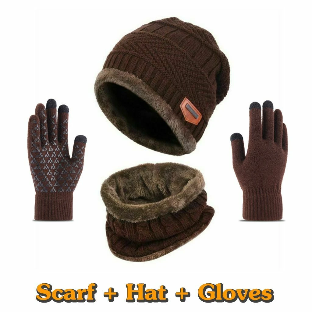 Brown Knit Hat, Scarf, and Gloves Set - photo 3