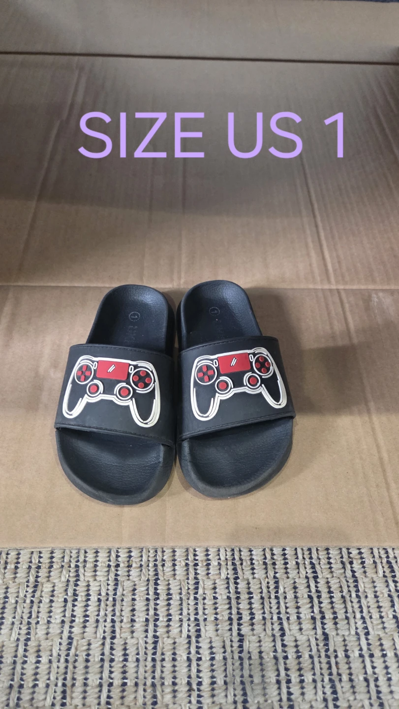 Kids Black Slides with Game Controller Design - Size US 1