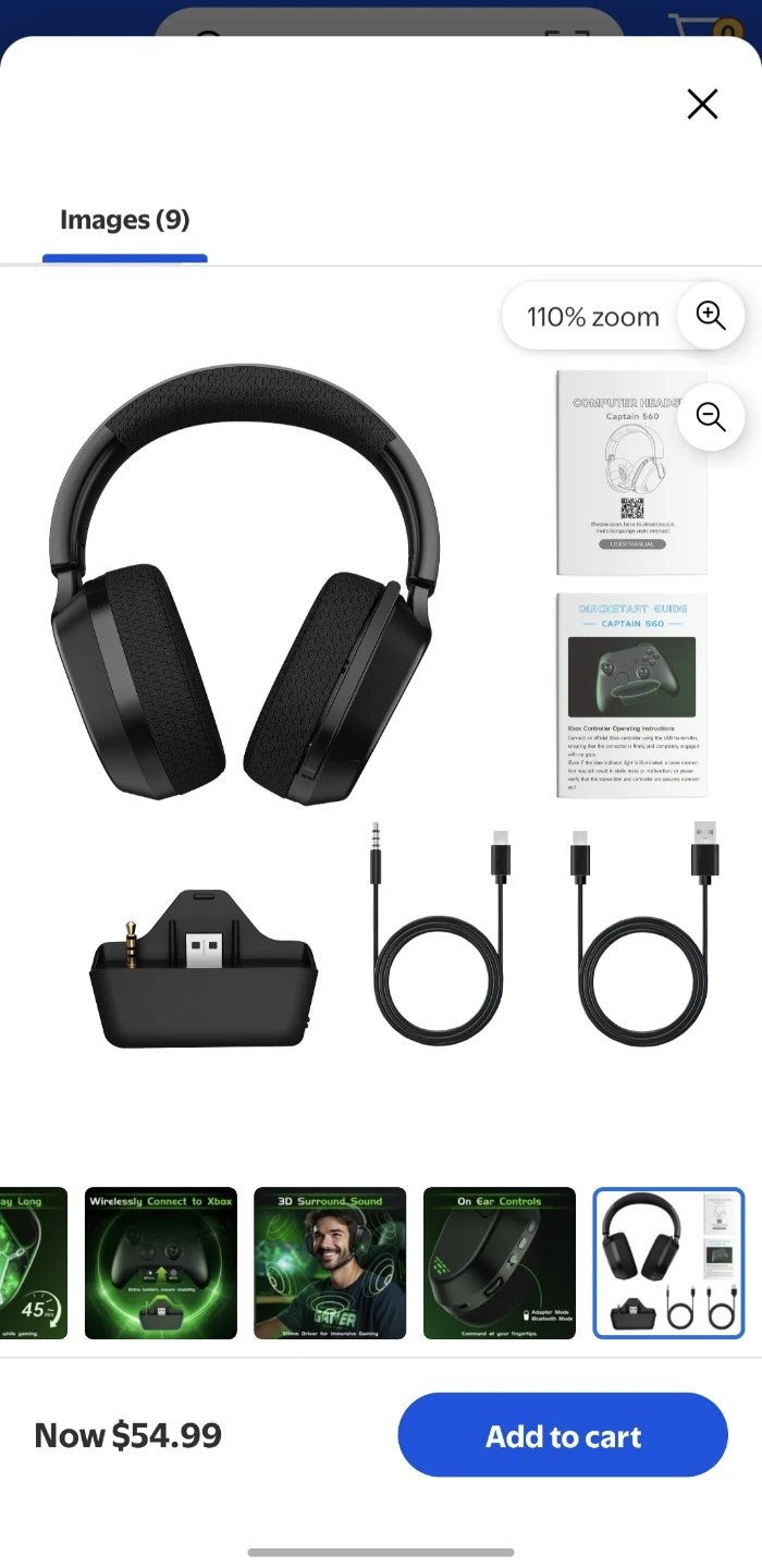 FFN Wireless Gaming Headset for Xbox, PC, PS4, PS5 - Black