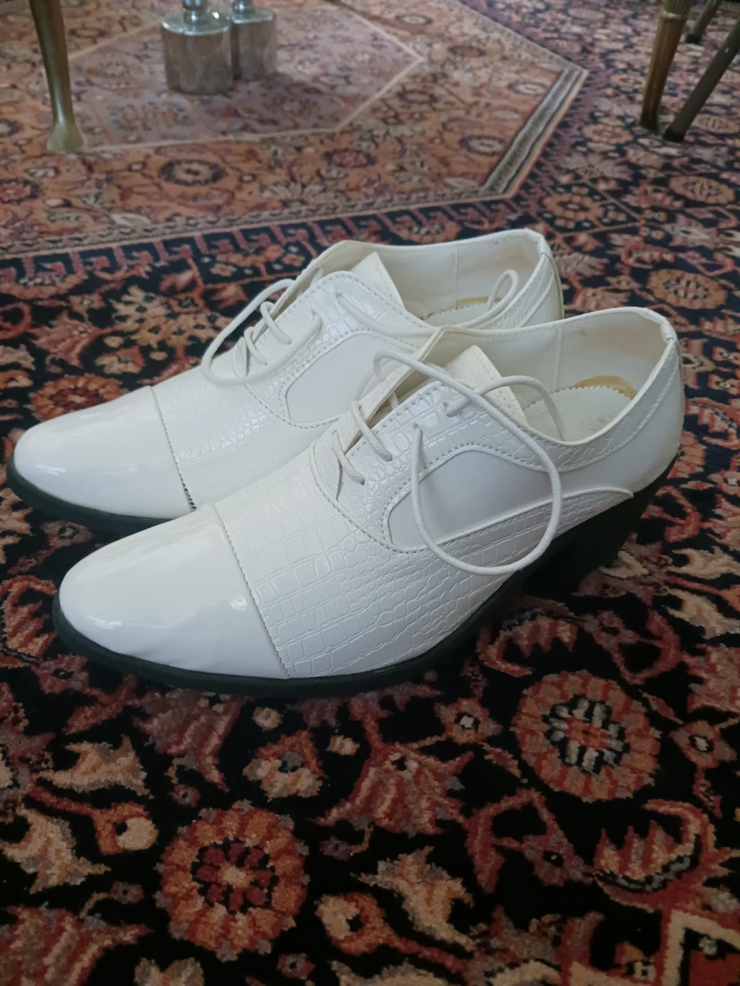 White Wingtip Dress Shoes with Block Heel