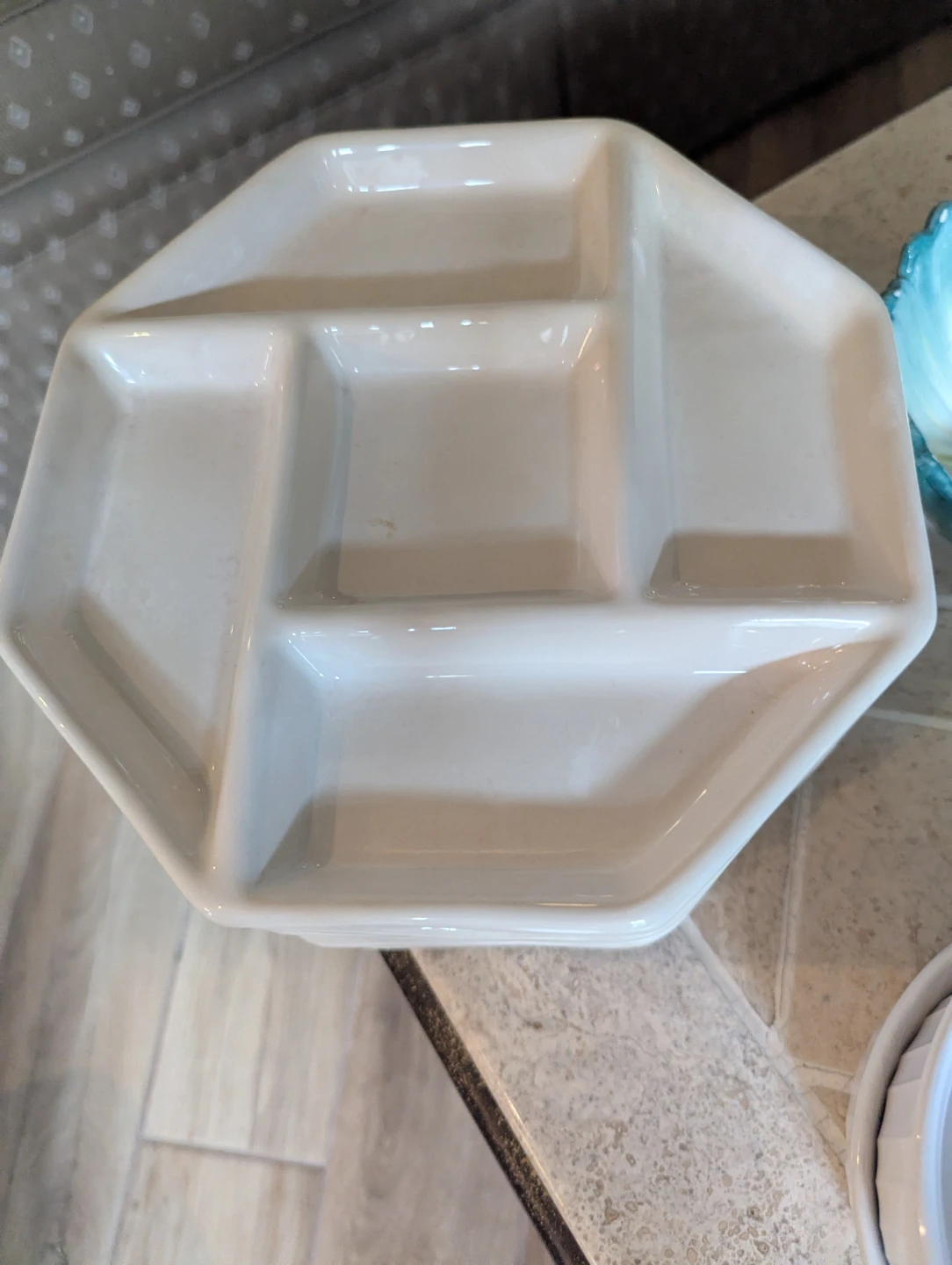 Set of 7 White Divided Serving Platters for fondue