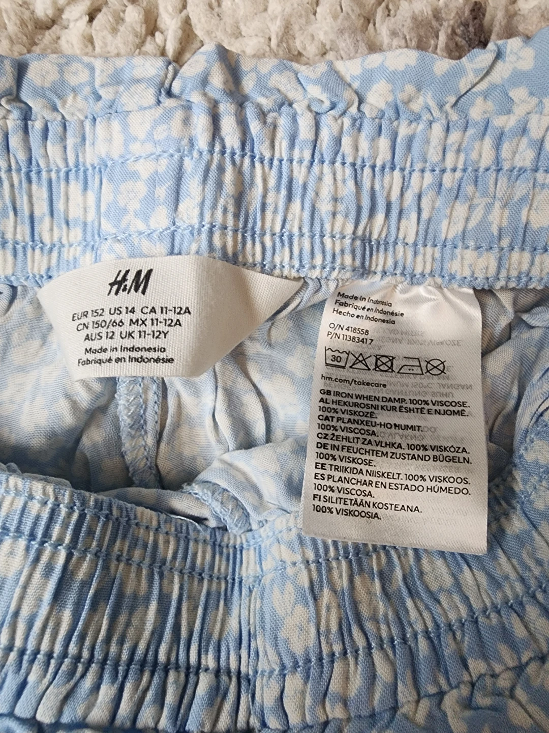 H&M Blue Floral Smocked Waist Pants Size 14 - photo 3
