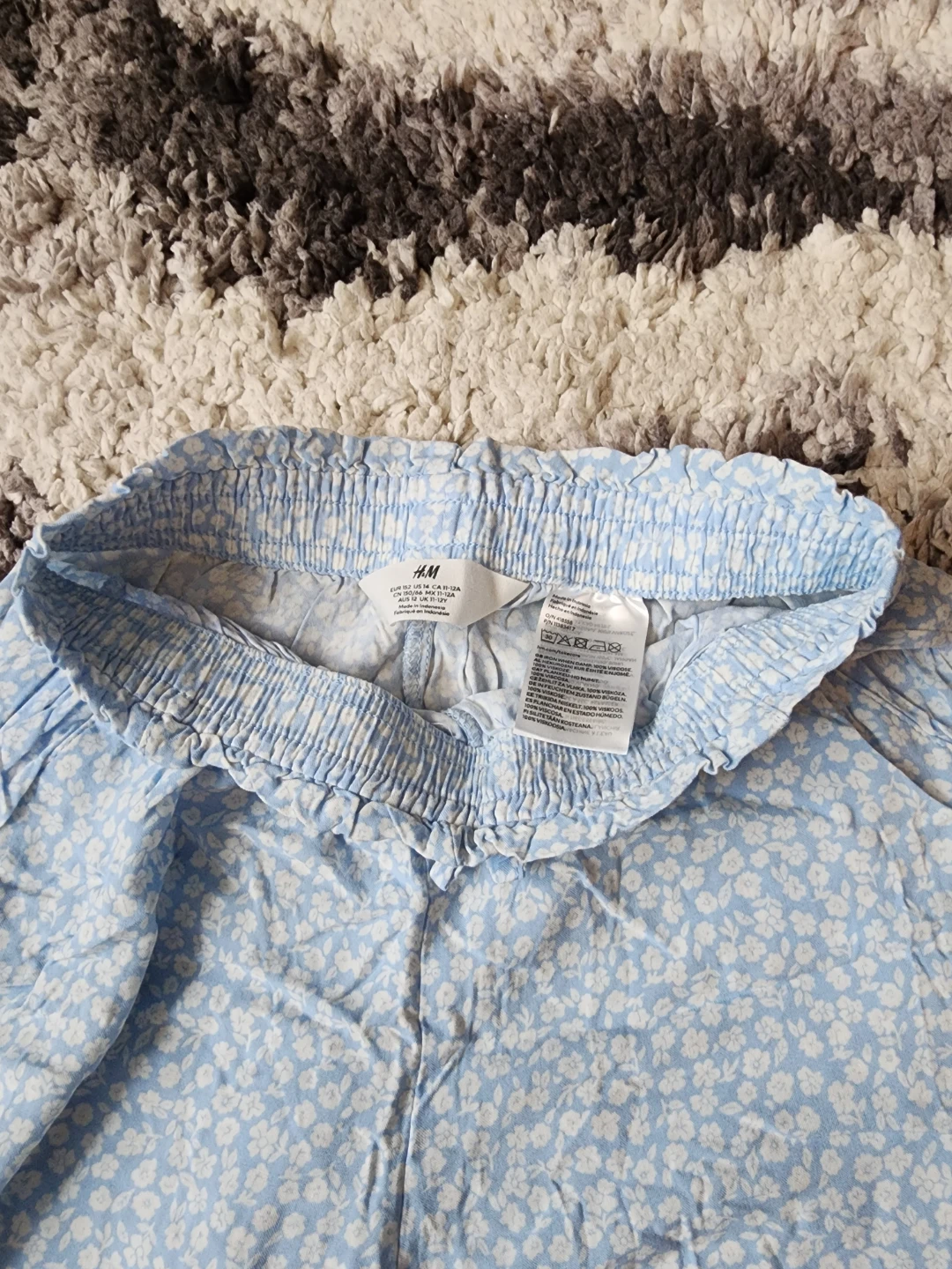H&M Blue Floral Smocked Waist Pants Size 14 - photo 4