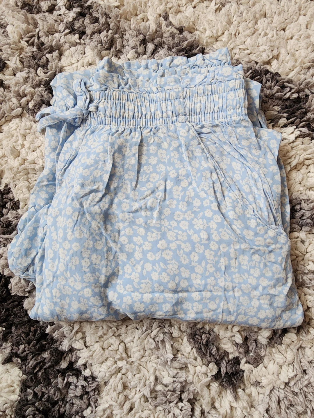 H&M Blue Floral Smocked Waist Pants Size 14 - photo 5