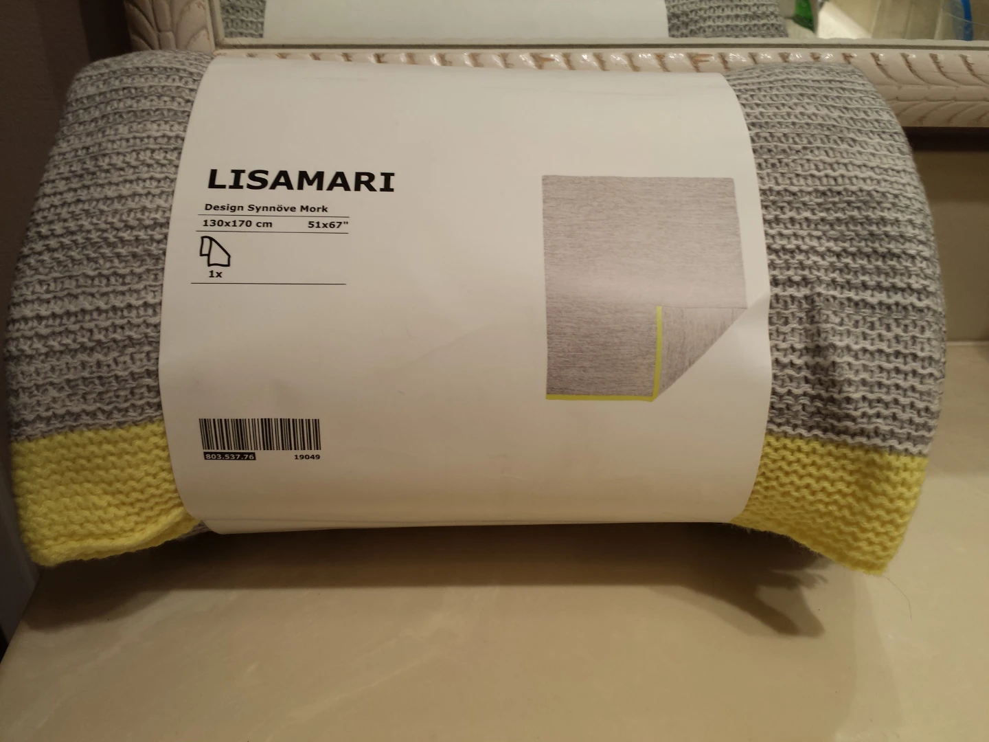 IKEA LISAMARI Throw Blanket Grey/Yellow 130x170 cm