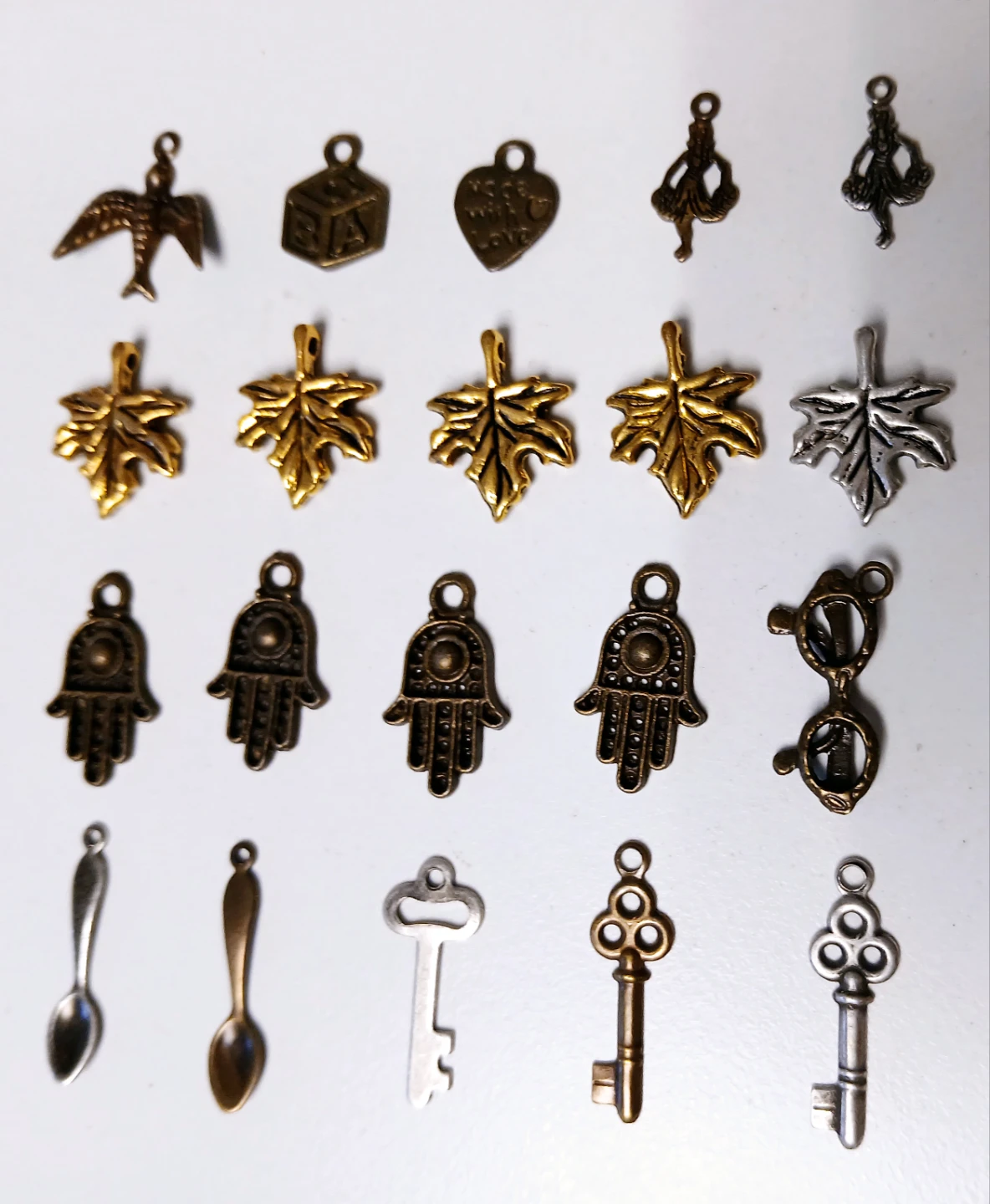 20 Assorted Charms - Leaf, Hamsa, Key, Spoon, Bird - photo 2
