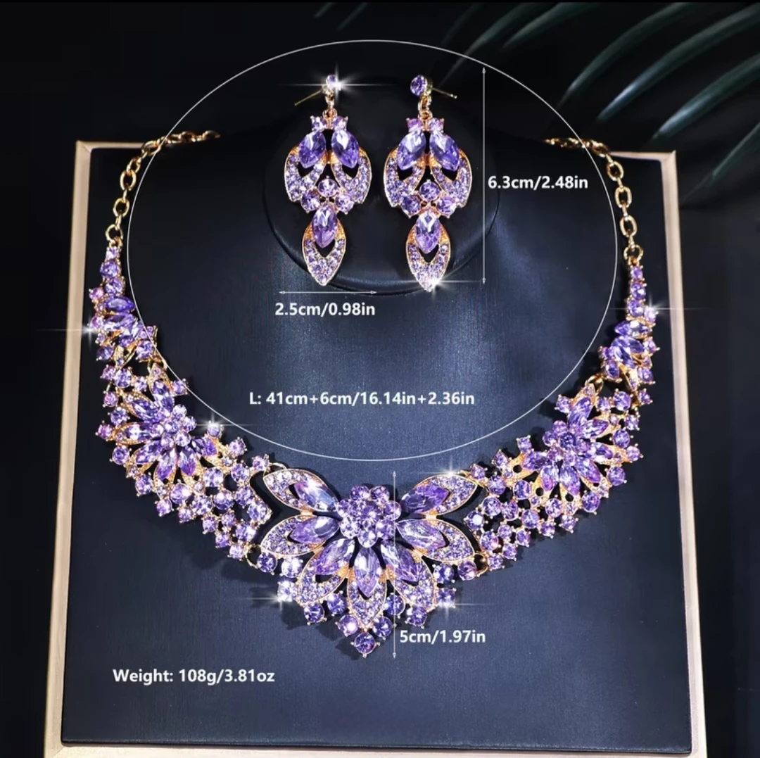 Purple Rhinestone Necklace and Earring Set. *Brand New* - photo 2