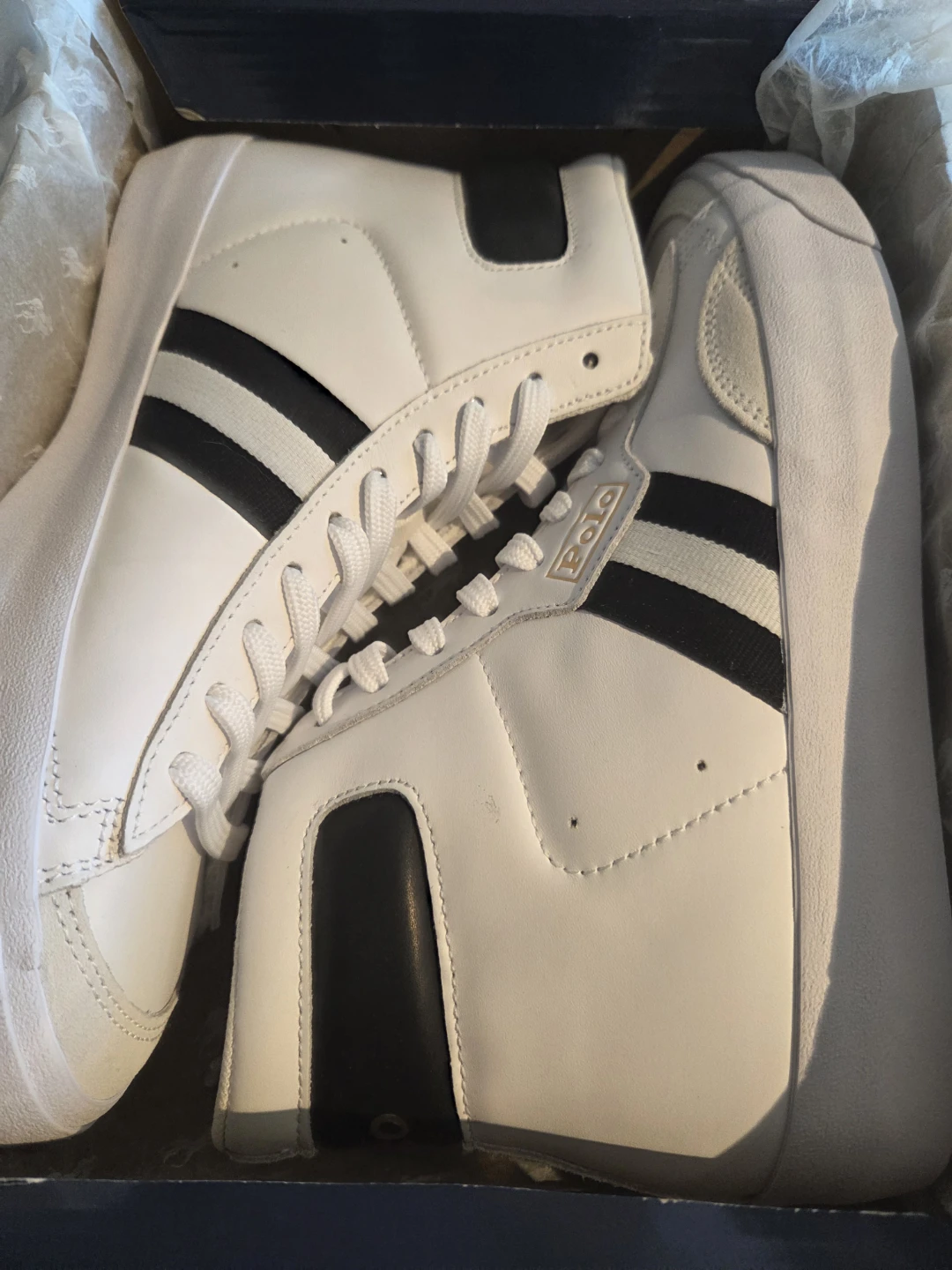 Polo Ralph Lauren High Top Sneakers White/Black Size 7D