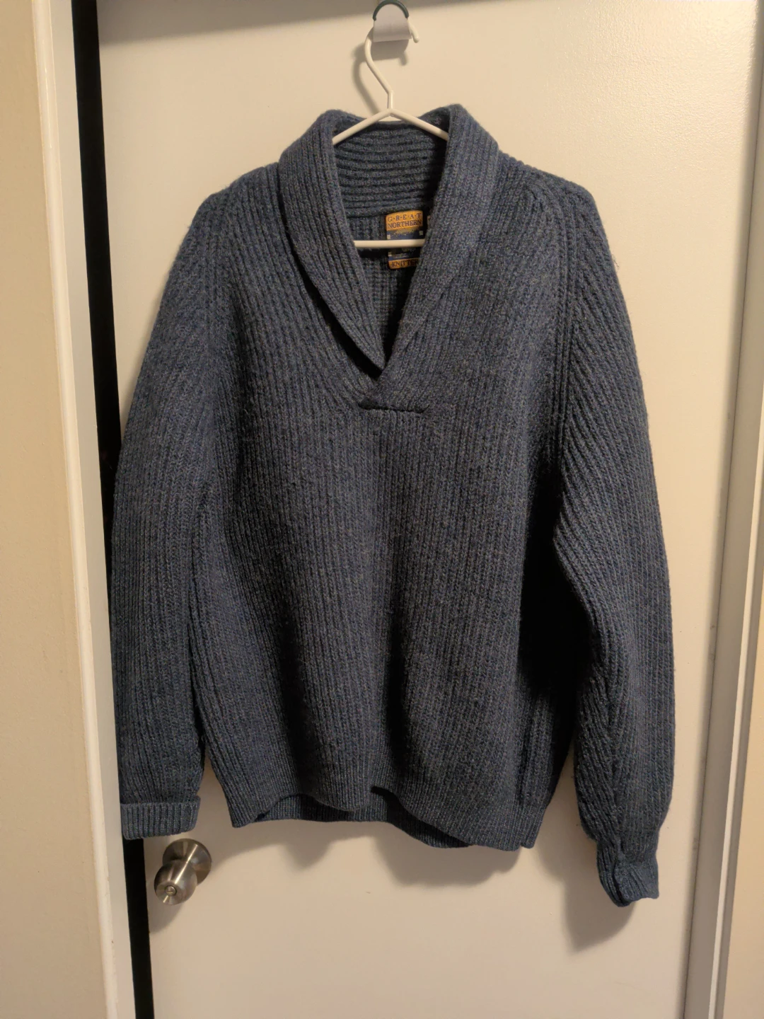 Great Northern Knitters Blue Shawl Collar Sweater Size 44