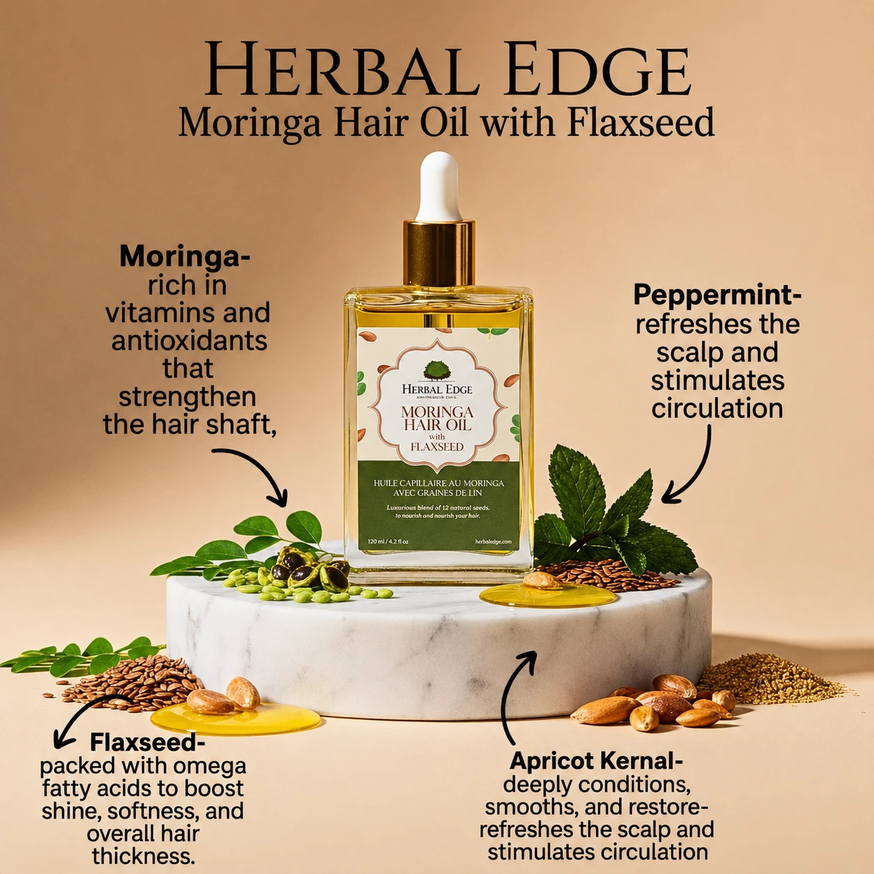 Herbal Edge Moringa Hair Oil with Flaxseed - 120ml