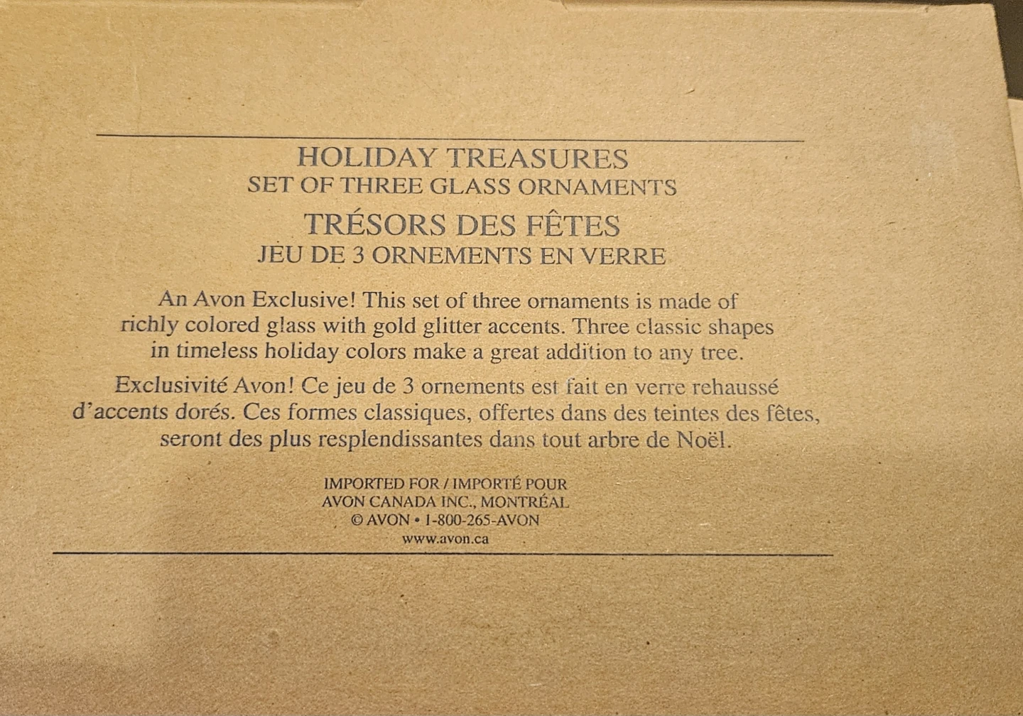 Avon Holiday Treasures Set of Three Glass Ornaments