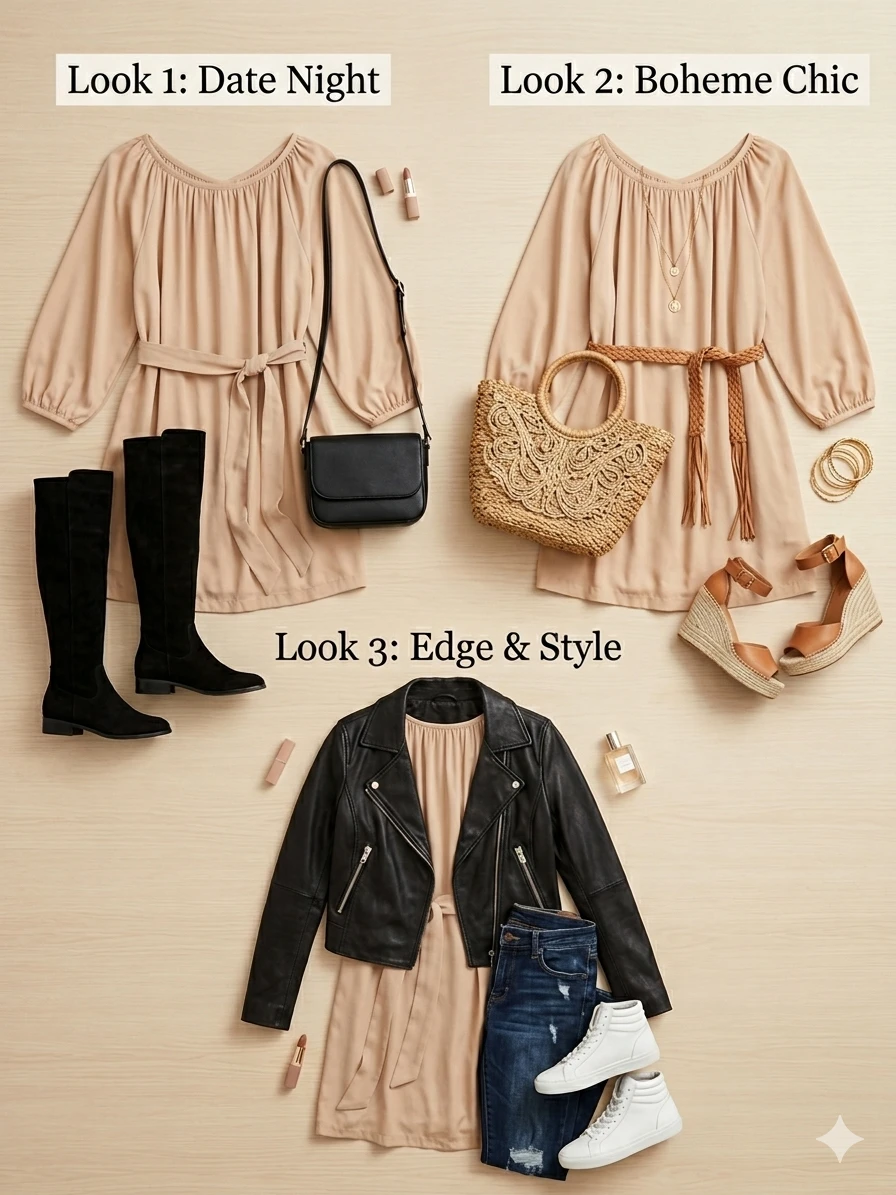 Beige Long-Sleeved Dress - photo 3