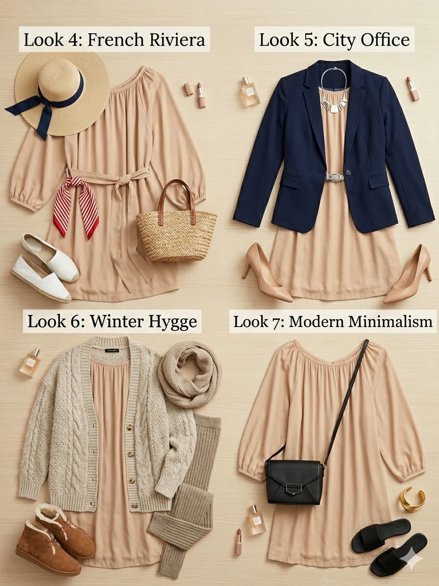 Beige Long-Sleeved Dress - photo 4