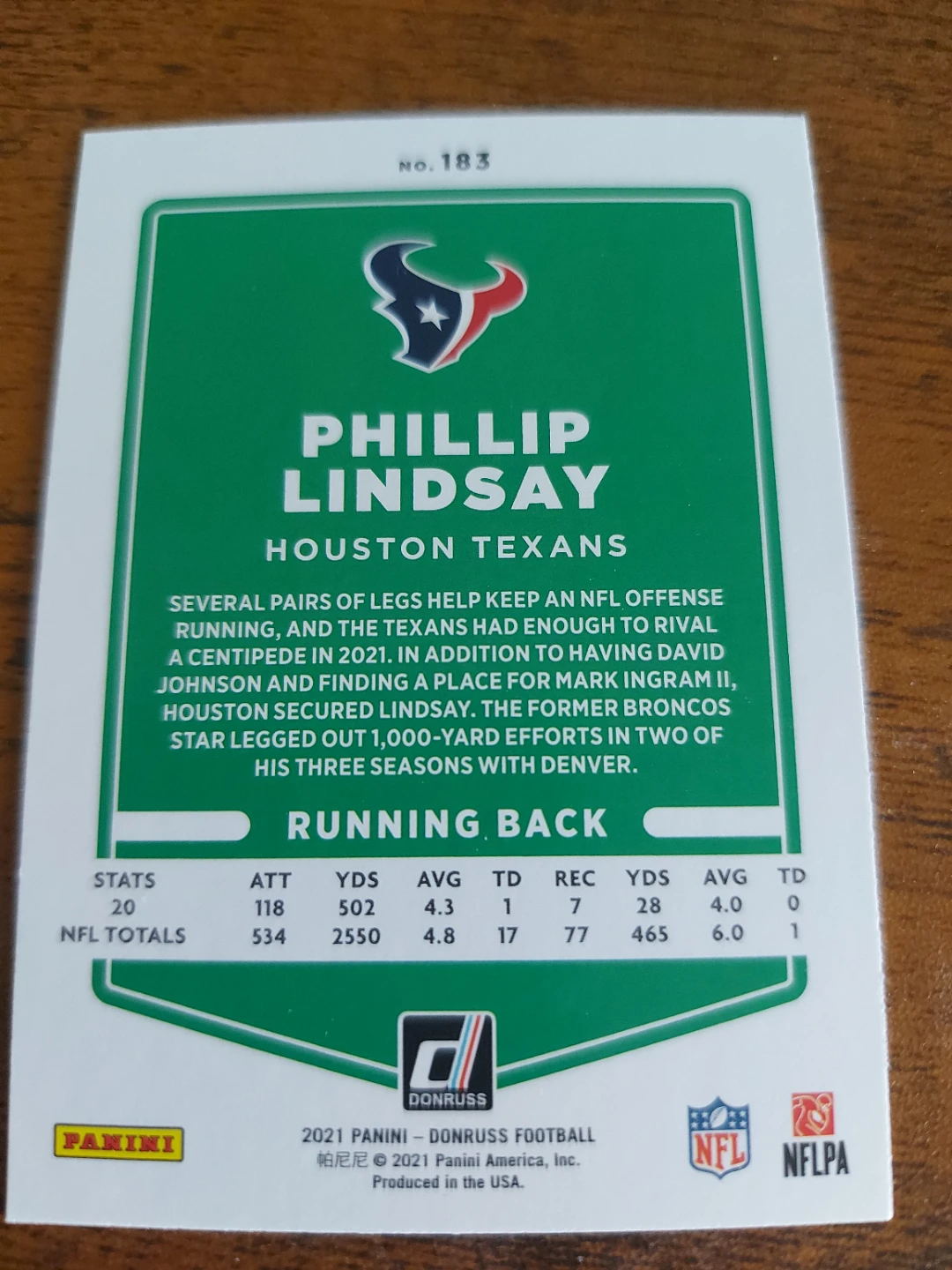 Phillip Lindsay Houston Texans NFL Trading Card - photo 2