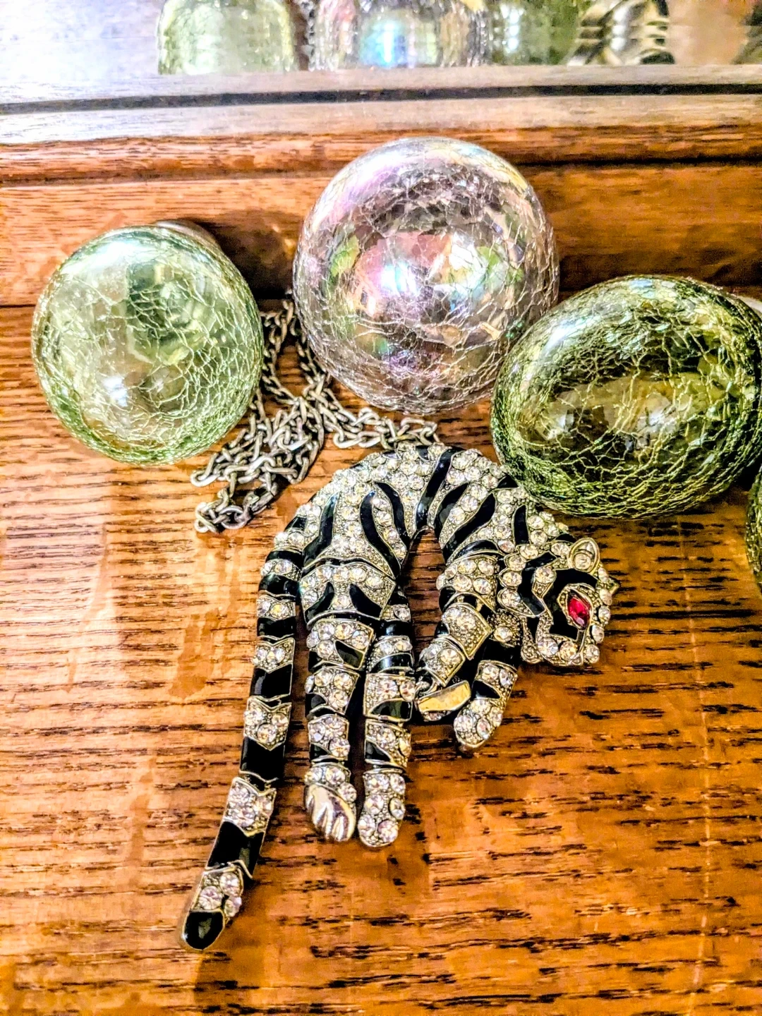 Vintage Leopard necklace costume Art Deco Rhinestone Ruby - photo 3