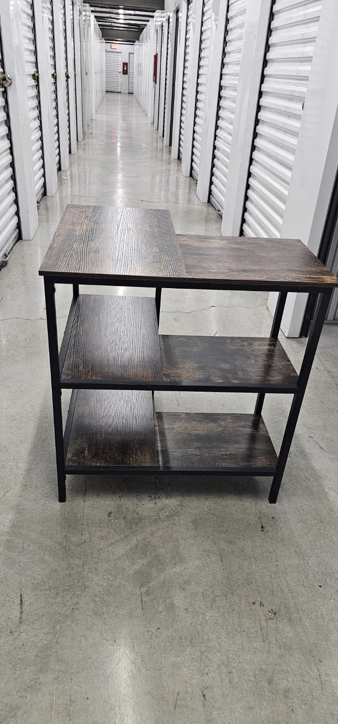 Rustic Brown L-Shaped Desk with Shelves - photo 2
