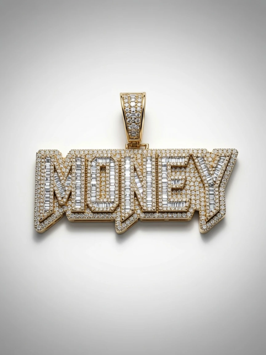 925 Sterling Silver "MONEY" Iced Out Pendant – VVS CZ - photo 2