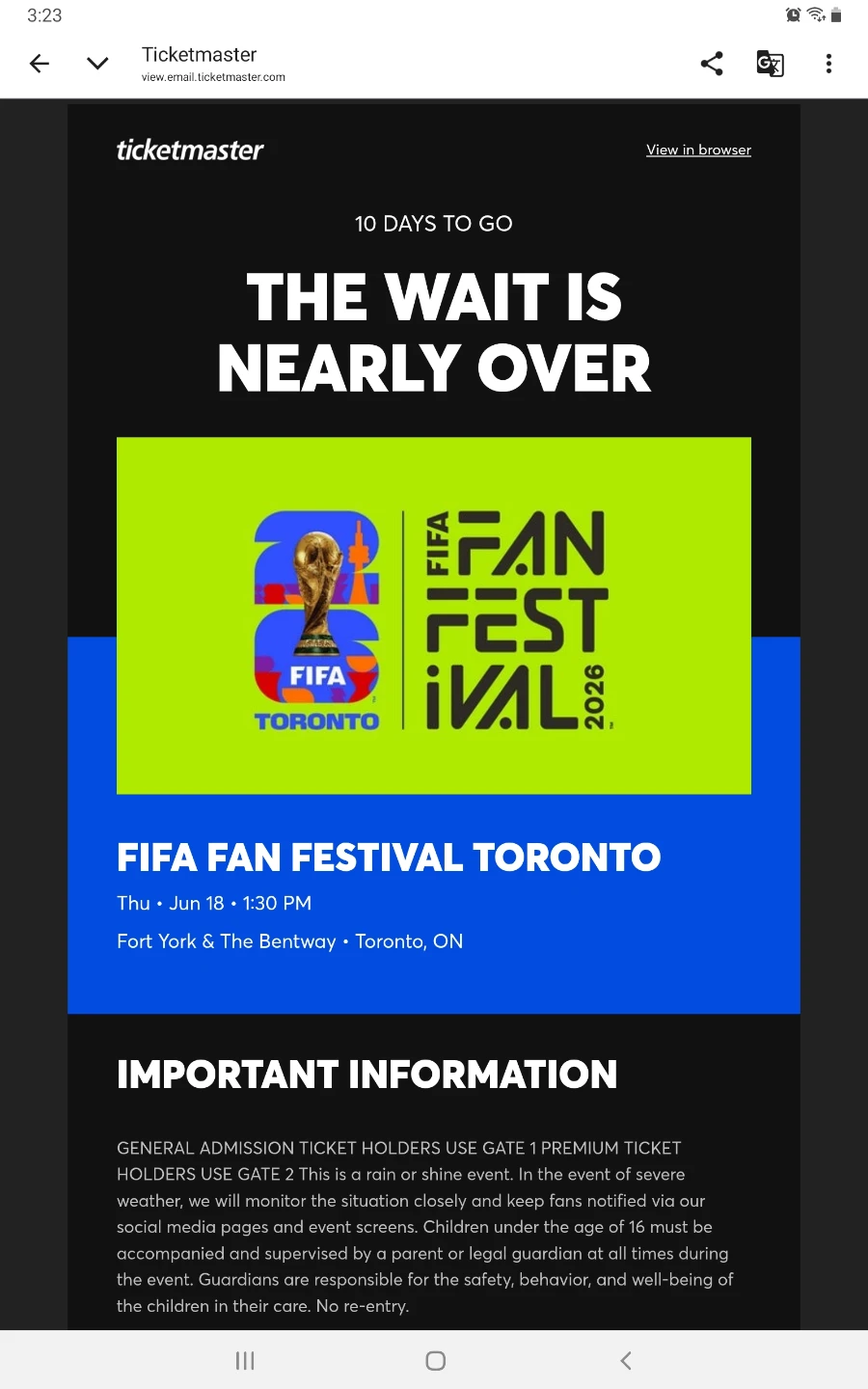 FIFA Fan Festival Toronto Ticket