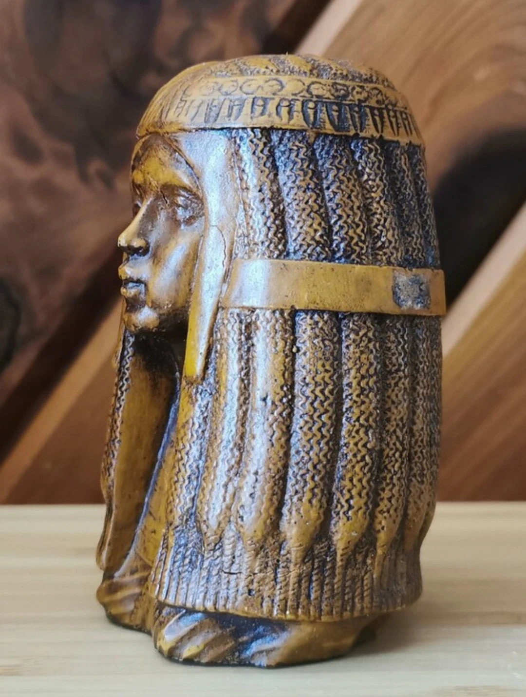 Vintage Hand Carved Egyptian Queen Bust Cleopatra Sculpture - photo 2