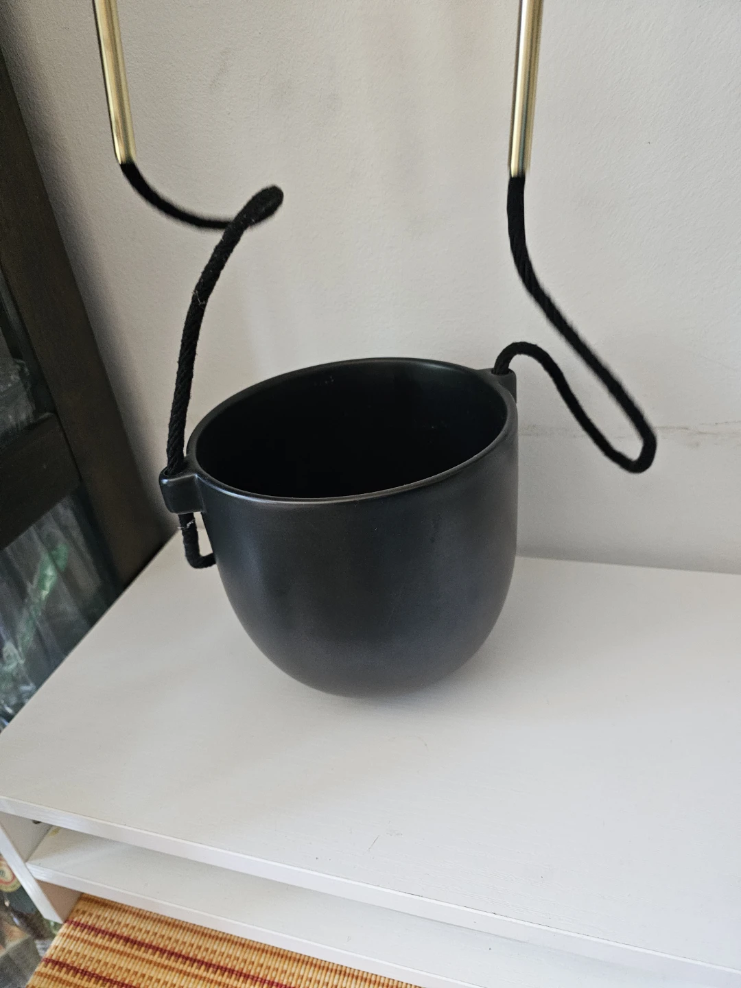 Black Hanging Planter Pot with Gold Handle - photo 2