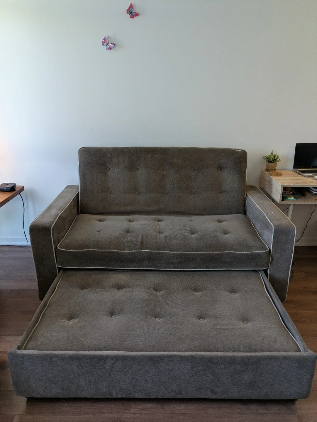 Grey Loveseat Sofa Bed with Ottoman - photo 3