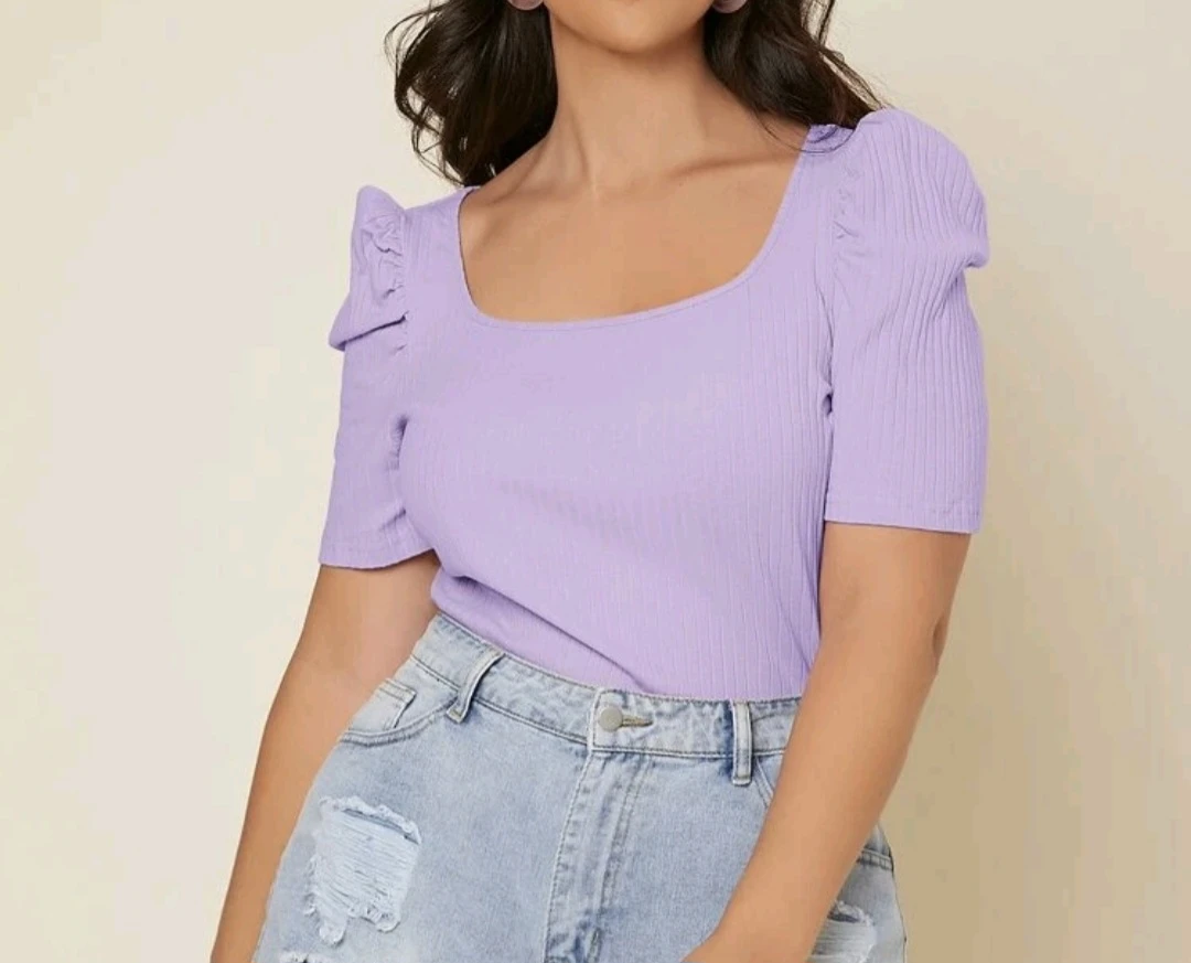 SHEIN CURVE Purple Puff Sleeve Top